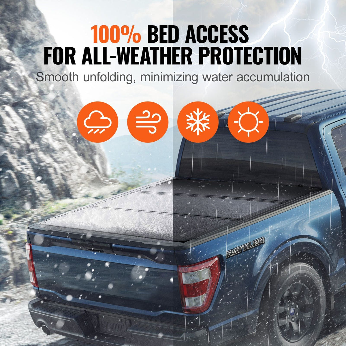 Tri-Fold Truck Bed Tonneau Cover, Compatible with 2015-2024 Ford F-150, Lightning, Styleside 5.5' (65.4") Bed, Fit 5.6' x 5.4'/5.5' x 5.4' (67.1" x 65.2"/65.4" x 65.2") Inside Bed, 400lbs, Black
