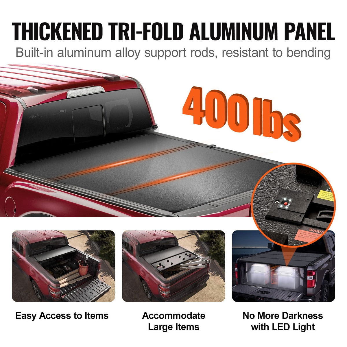 Tri-Fold Truck Bed Tonneau Cover, Compatible with 2019-2024 Chevy Silverado GMC Sierra 1500 (NOT FIT 19-24 Classic) 5'8" Bed, Fit 5.8' x 5.3' (70" x 63.3") Inside Bed, 400 lbs Capacity, Black