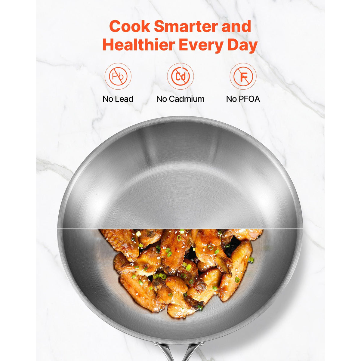 Tri-Ply Stainless Steel Frying Pan, 3 Pcs Set (8, 10, 12 in), Cooking Skillet with Heat-Resistant Handle, Chef's Kitchen Cookware, Oven, Gas, Electric, Induction, Dishwasher Compatible, Silver
