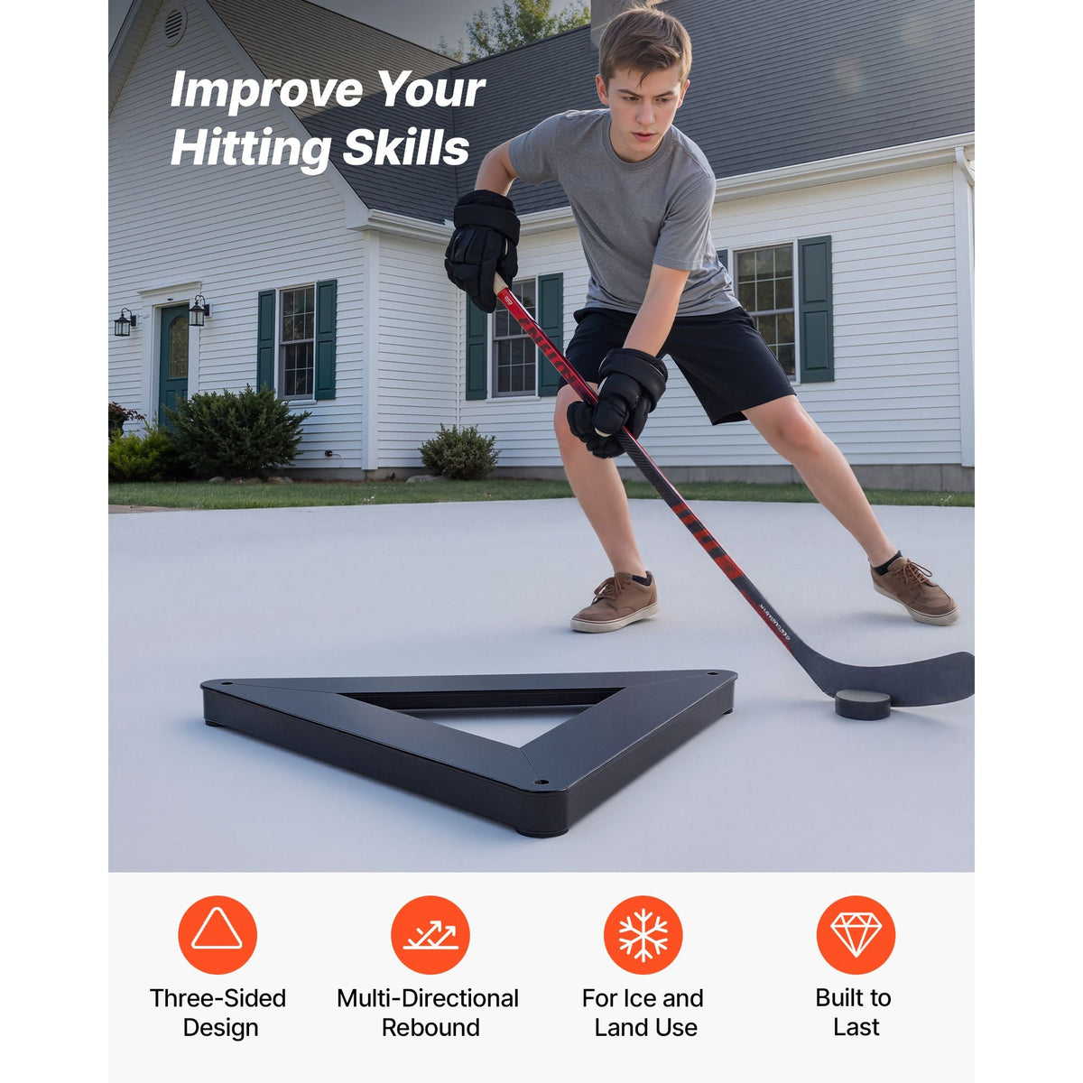 Triangle Hockey Passer, Heavy-Duty Multi-Angle Rebounder, Hockey Passing Aid, Passing & Stick Handling Trainer, Off-Ice & On-Ice Portable Equipment, Help Improve Puck Control & Shooting