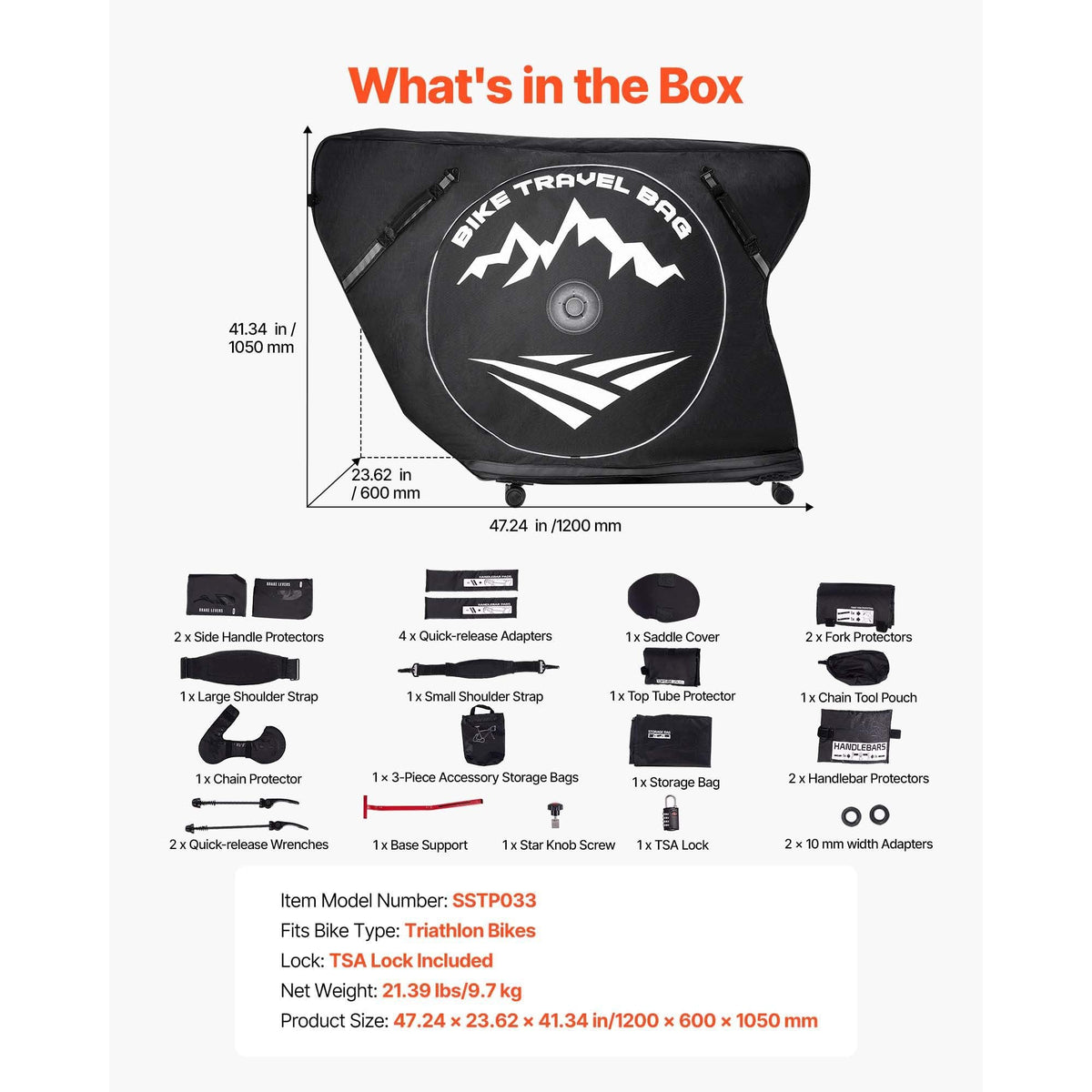 Triathlon Bike Travel Bag, Transport Bicycle Storage Carry Bag with TSA Lock & Dual Zipper, Triathlon Bicycle Case Max. Wheelbase 42 in for Travel, Outdoor Use, Train Airplane Subway Transport