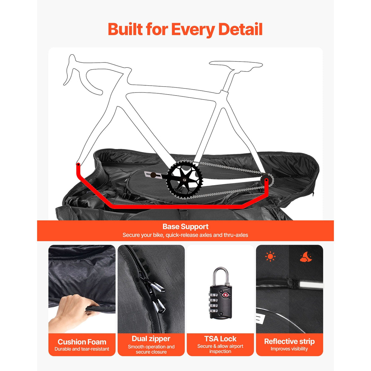 Triathlon Bike Travel Bag, Transport Bicycle Storage Carry Bag with TSA Lock & Dual Zipper, Triathlon Bicycle Case Max. Wheelbase 42 in for Travel, Outdoor Use, Train Airplane Subway Transport