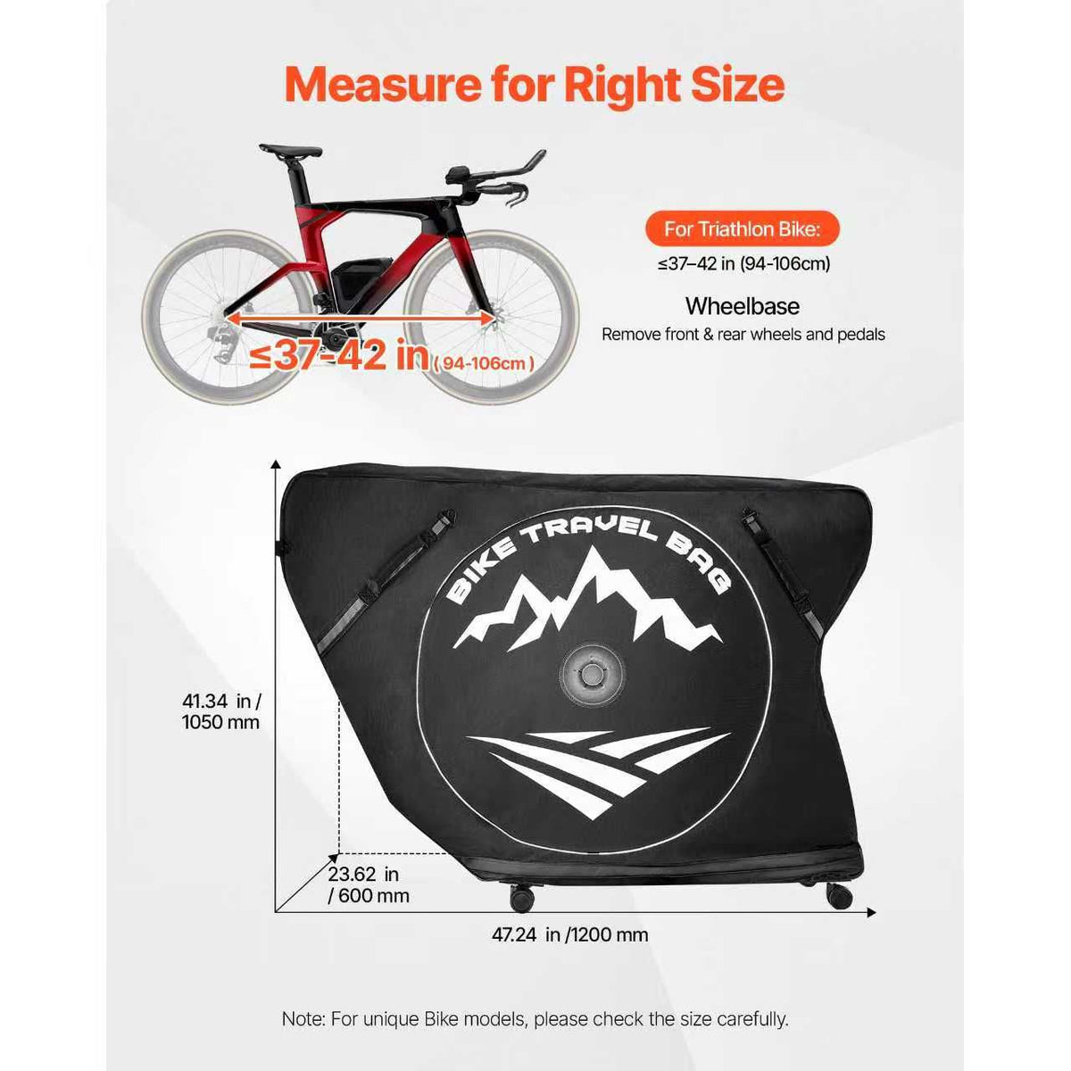 Triathlon Bike Travel Bag, Transport Bicycle Storage Carry Bag with TSA Lock & Dual Zipper, Triathlon Bicycle Case Max. Wheelbase 42 in for Travel, Outdoor Use, Train Airplane Subway Transport