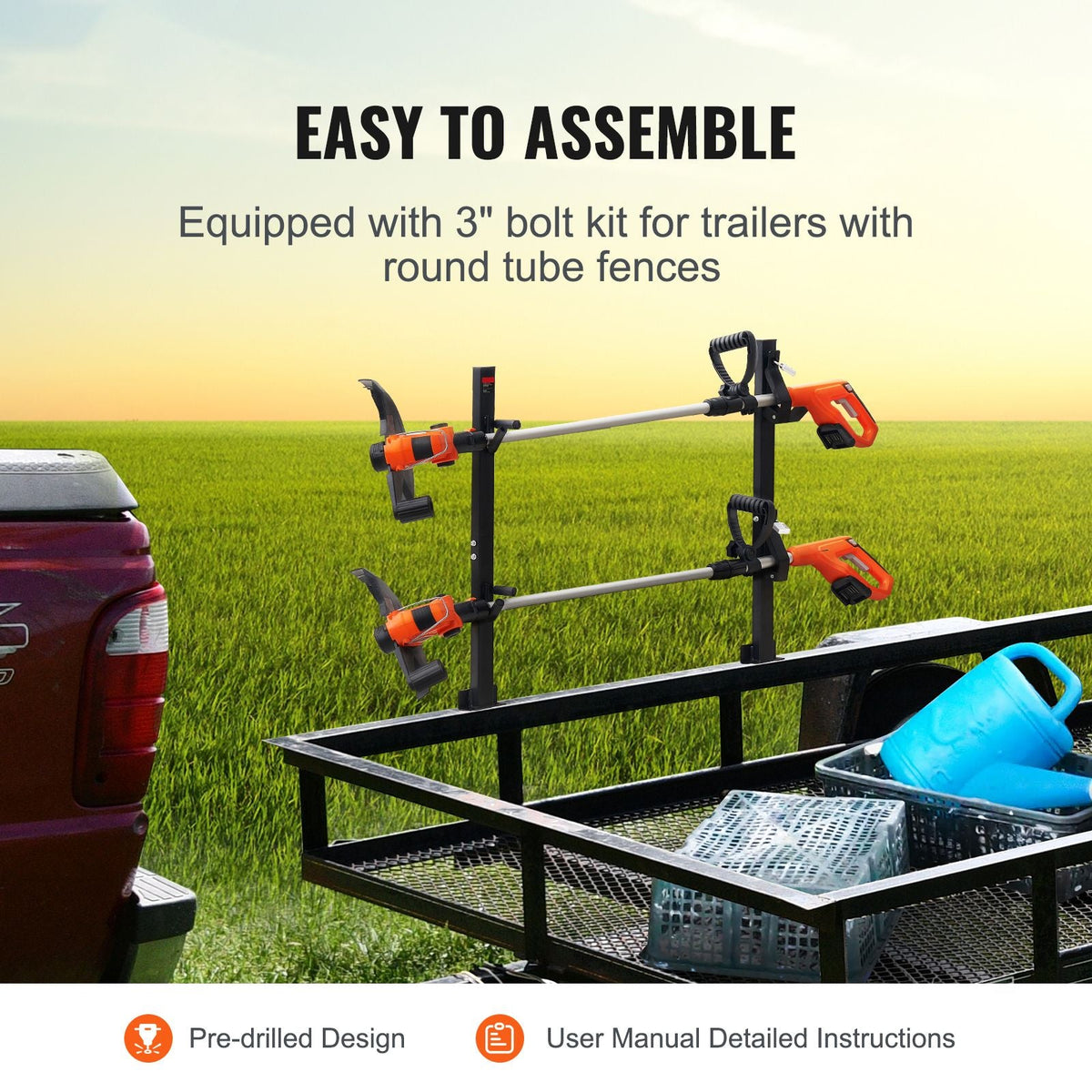 Trimmer Rack, 2 Place Weeder Trimmer Rack, Trim Holder Trailer Rack Carrier with Zinc Alloy Password Lock, Mount On Landscape Truck Trailer Enclosed Trimmer Rack Weed Eater Racks, Pair