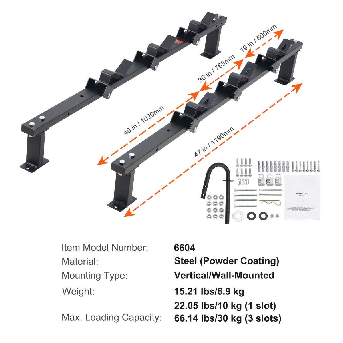 Trimmer Rack, 3 Place Weeder Trimmer Rack, Trim Holder Trailer Rack with Zinc Alloy Password Lock, Wall-mounted or Mount on Enclosed Trailer Landscape Weed Eater, Pair