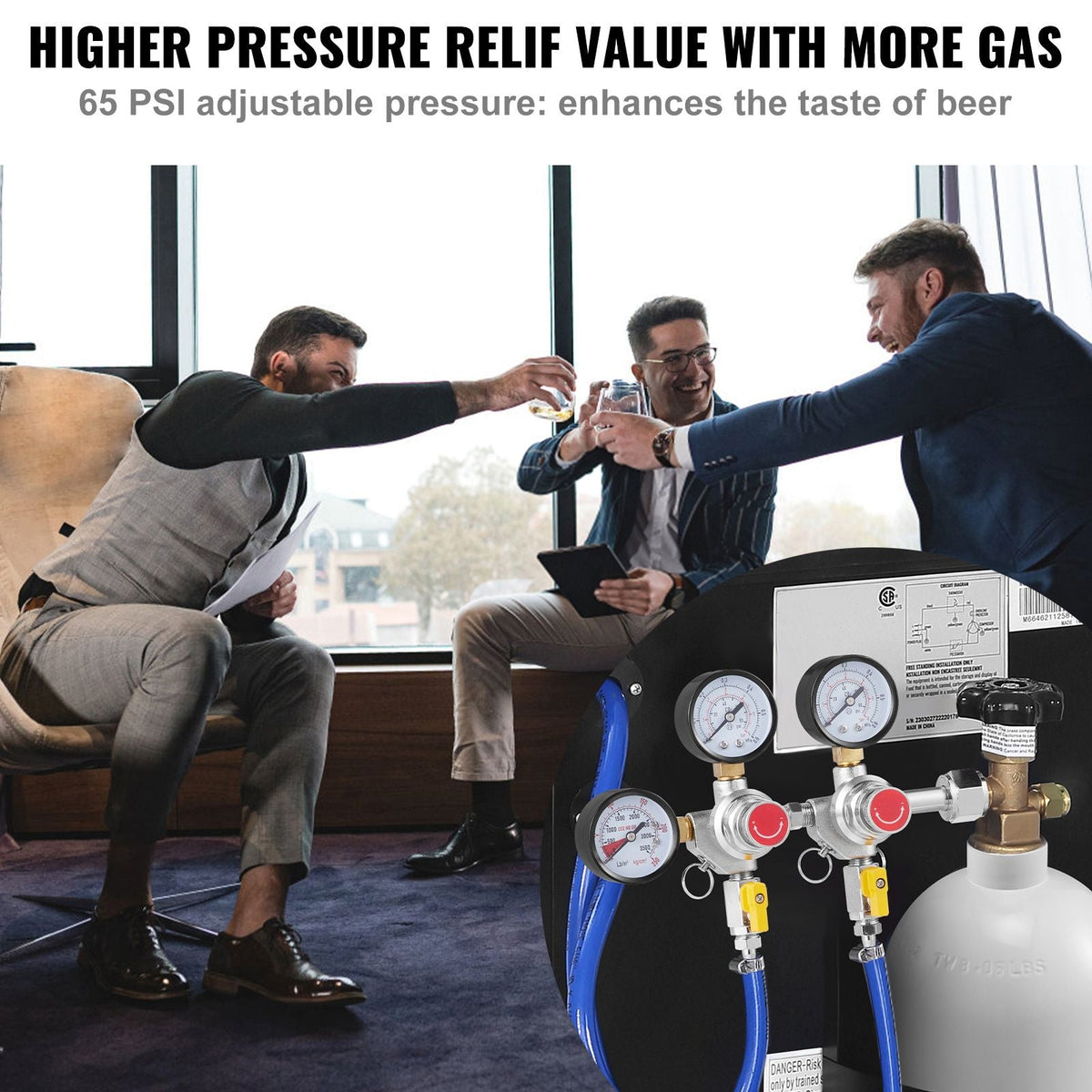Triple Gauge Regulator, CO2 Regulator Gauge with 0-60PSI, Heavy Duty CO2 Gauge Gas System, Draft Beer Regulator with Check Valve, Adjustable Pressure Regulator for Draft Beer Homebrew, CGA320