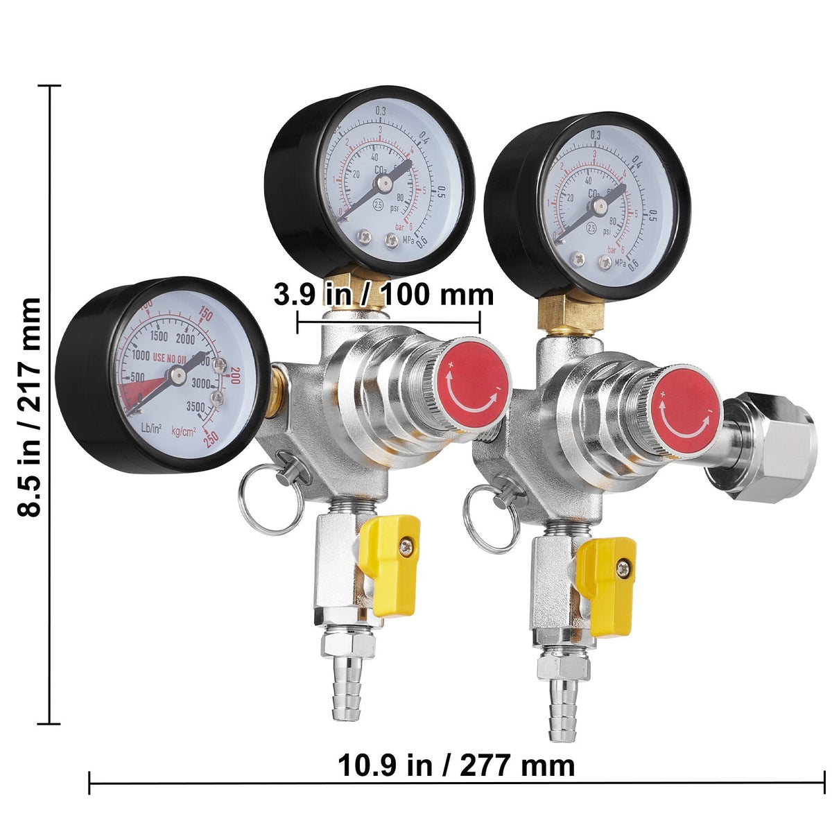 Triple Gauge Regulator, CO2 Regulator Gauge with 0-60PSI, Heavy Duty CO2 Gauge Gas System, Draft Beer Regulator with Check Valve, Adjustable Pressure Regulator for Draft Beer Homebrew, CGA320
