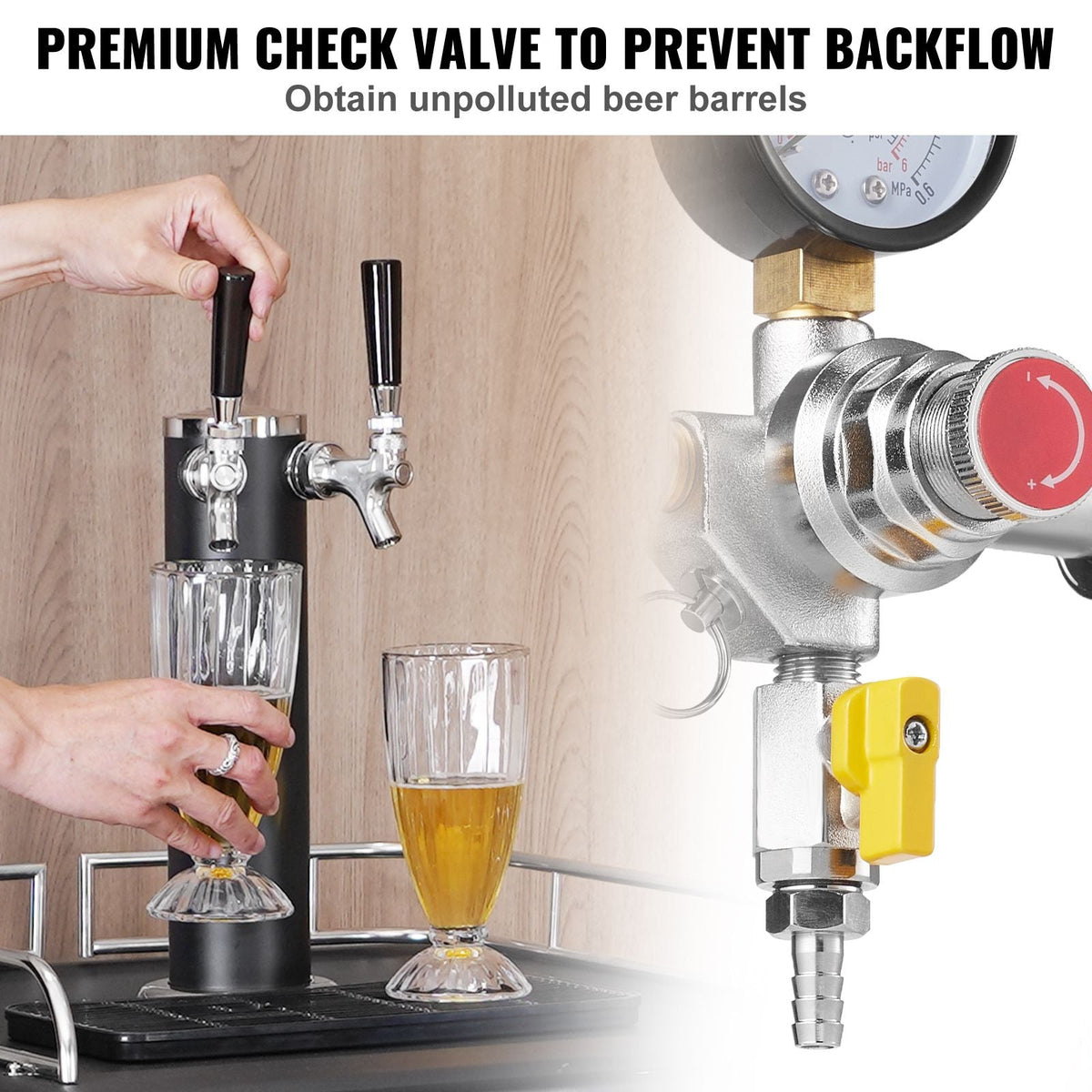 Triple Gauge Regulator, CO2 Regulator Gauge with 0-60PSI, Heavy Duty CO2 Gauge Gas System, Draft Beer Regulator with Check Valve, Adjustable Pressure Regulator for Draft Beer Homebrew, CGA320