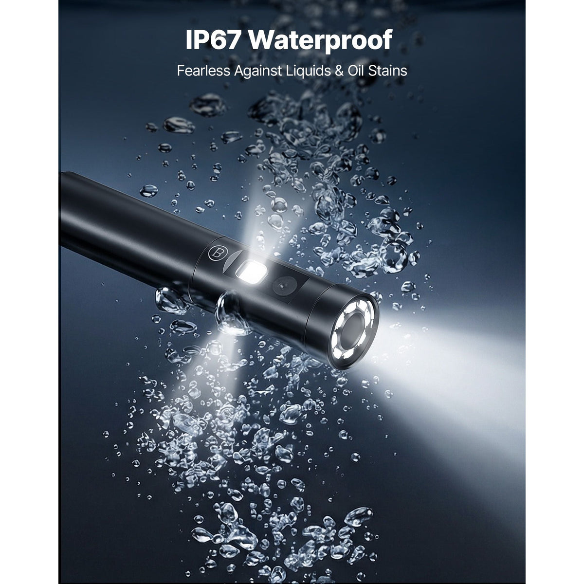 Triple Lens Endoscope with 32.8FT Newly Ultra-Rigid Cable, Industrial Borescope with Light, 5" HD IPS Screen, 8 + 2 Lights, 8X Zoom, 5000mAh, IP67 Waterproof Snake Camera for Auto, Plumbing