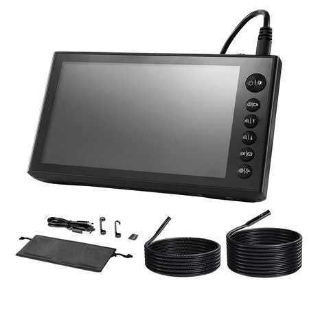Triple Lens Endoscope with Dual-Cable Setup, Industrial Borescope with Light, 7" HD IPS Spilt-Screen, 8 + 2 LEDs, 8X Zoom, IP67 Waterproof Snake Camera for Auto, Plumbing (16.4FT + 9.8FT Cables)