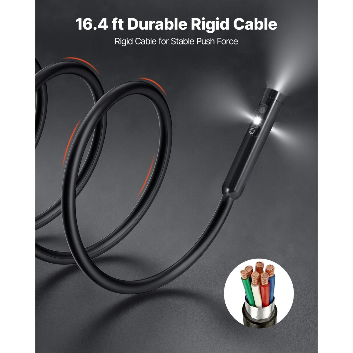 Triple Lens Endoscope with Light, 4.5" HD IPS Screen Industrial Borescope Camera, 8 + 2 Lights, 8X Zoom, IP67 Waterproof Inspection Snake Camera for Automotive, Plumbing (16.4FT Rigid Cable)