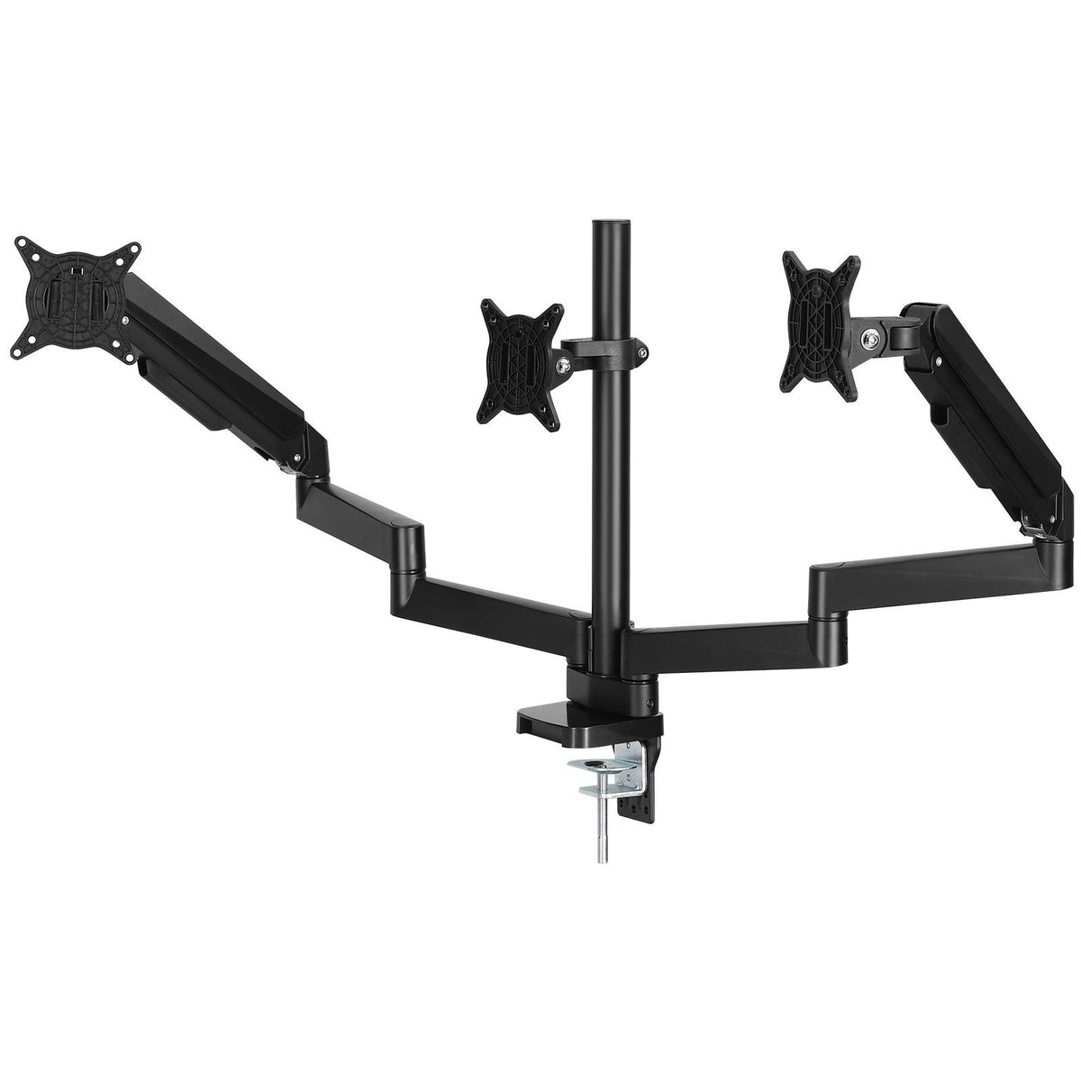 Triple Monitor Mount, Supports 13"-27" Screens, Fully Adjustable Gas Spring Monitor Arm, Holds up to 20 lbs per Arm, Triple Monitor Stand with C-Clamp/Grommet Mounting Base, VESA Mount 75/100 mm