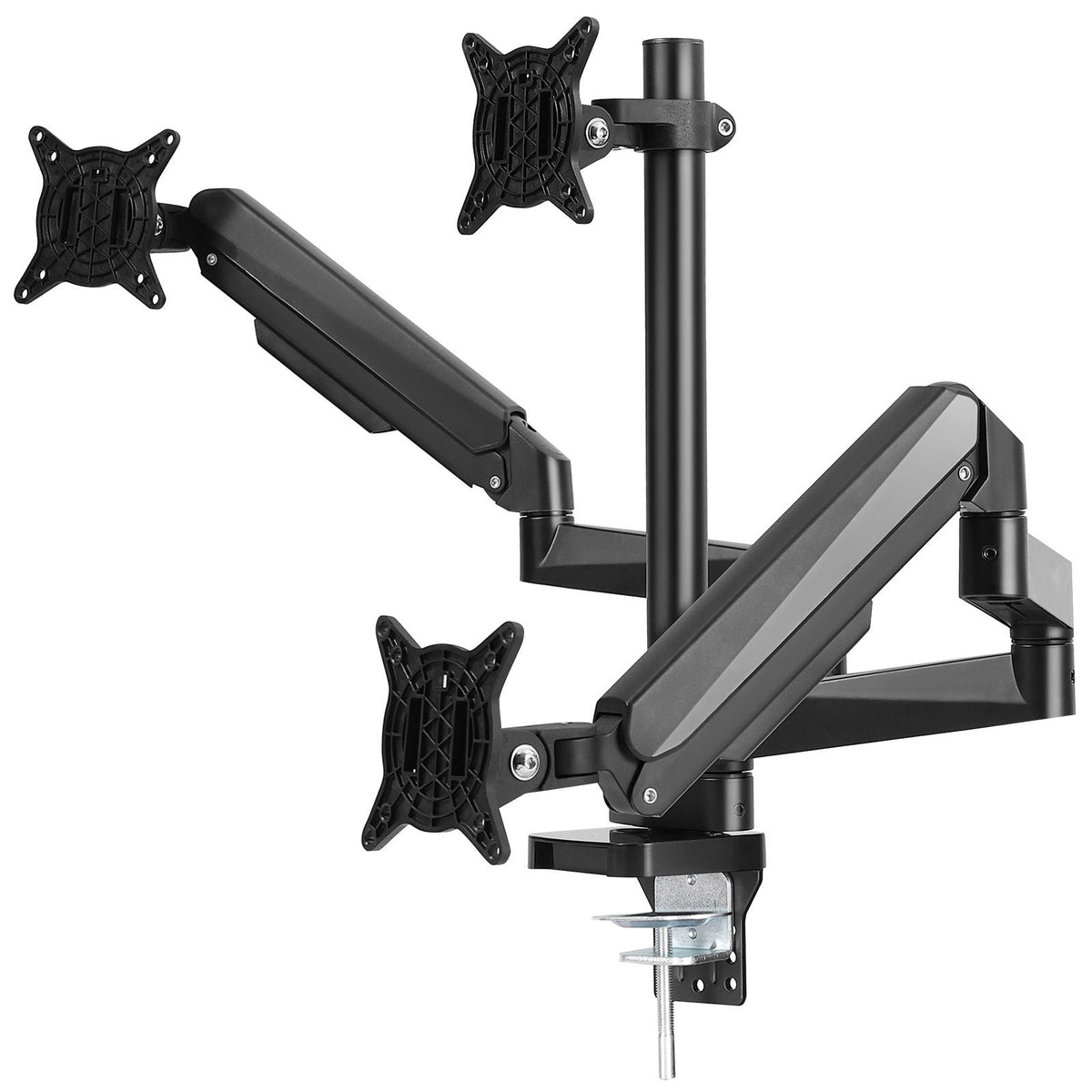 Triple Monitor Mount, Supports 13"-27" Screens, Fully Adjustable Gas Spring Monitor Arm, Holds up to 20 lbs per Arm, Triple Monitor Stand with C-Clamp/Grommet Mounting Base, VESA Mount 75/100 mm