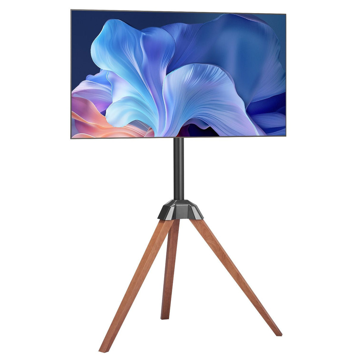 Tripod Easel TV Stand, for 40-65 inch Flat Screen/Curved TVs Up to 99 lbs, 18° Left-Right Rotation Portable TV Stand with Oak Wood Legs, for Bedroom, Living Room, Studio, MAX VESA 600 x 400 mm