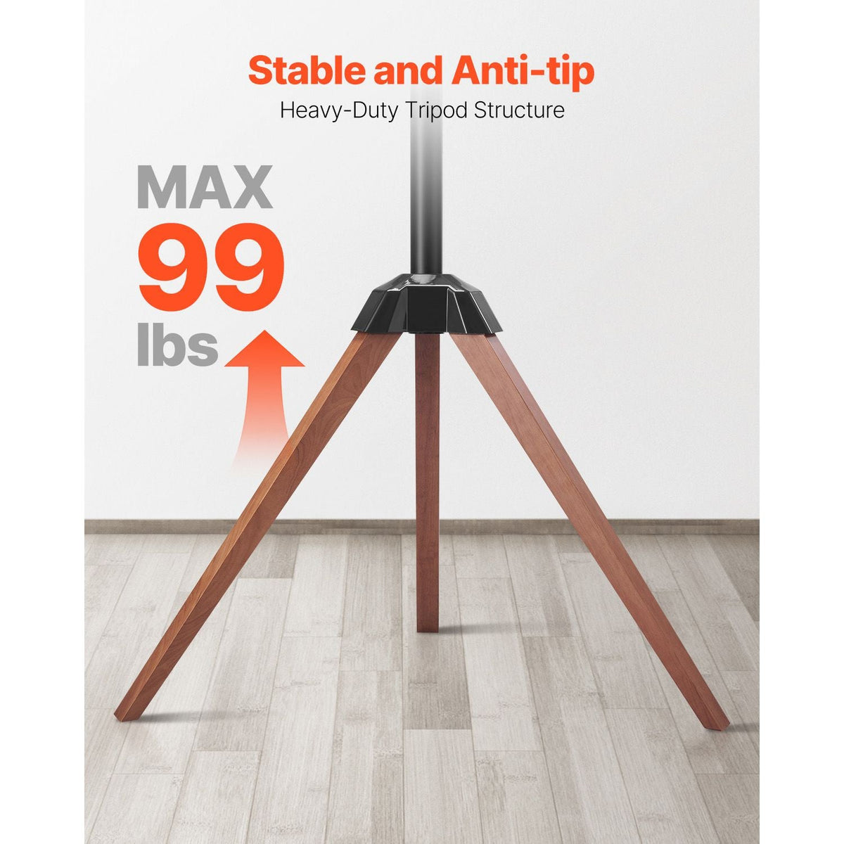 Tripod Easel TV Stand, for 40-65 inch Flat Screen/Curved TVs Up to 99 lbs, 18° Left-Right Rotation Portable TV Stand with Oak Wood Legs, for Bedroom, Living Room, Studio, MAX VESA 600 x 400 mm