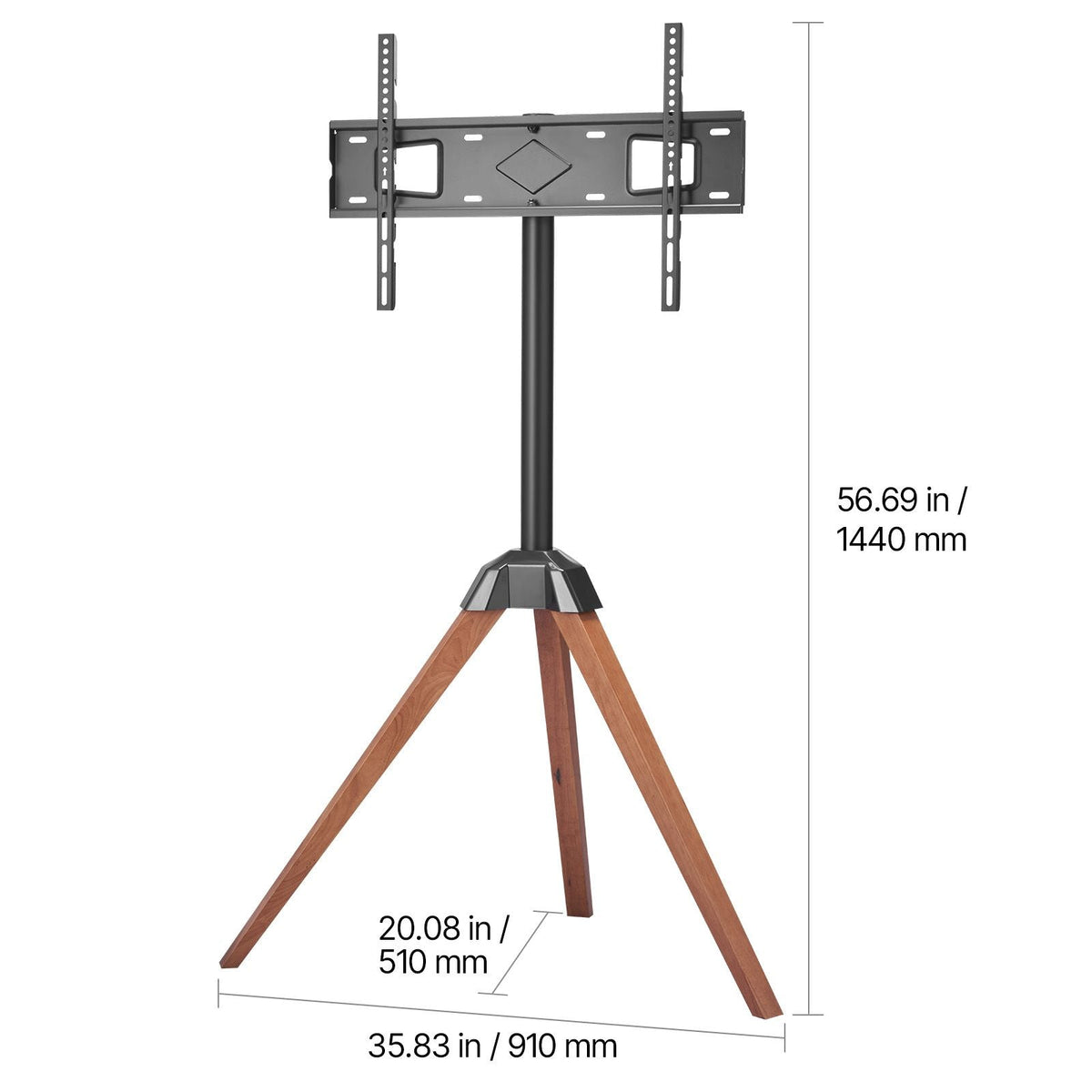 Tripod Easel TV Stand, for 40-65 inch Flat Screen/Curved TVs Up to 99 lbs, 18° Left-Right Rotation Portable TV Stand with Oak Wood Legs, for Bedroom, Living Room, Studio, MAX VESA 600 x 400 mm