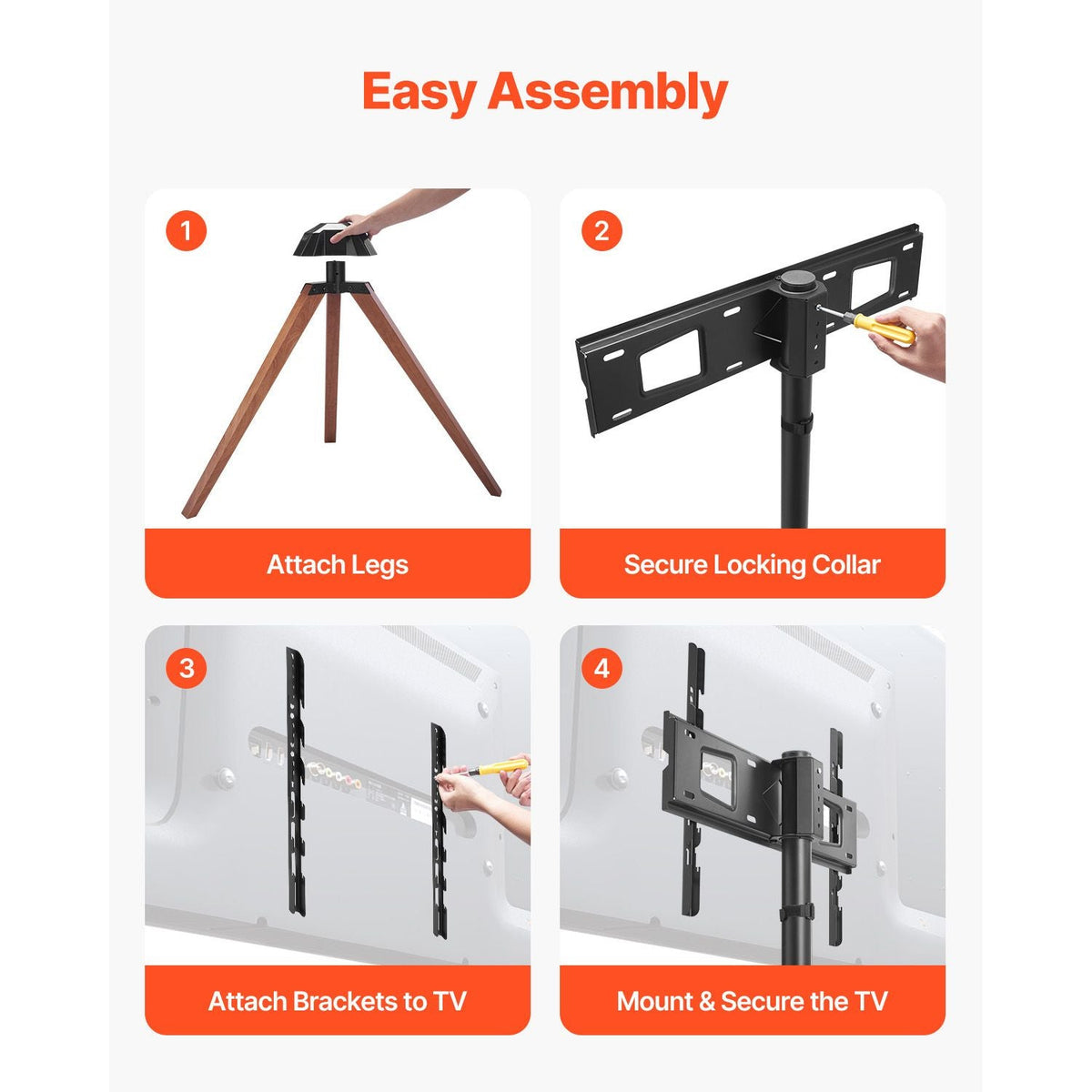 Tripod Easel TV Stand, for 40-65 inch Flat Screen/Curved TVs Up to 99 lbs, 18° Left-Right Rotation Portable TV Stand with Oak Wood Legs, for Bedroom, Living Room, Studio, MAX VESA 600 x 400 mm