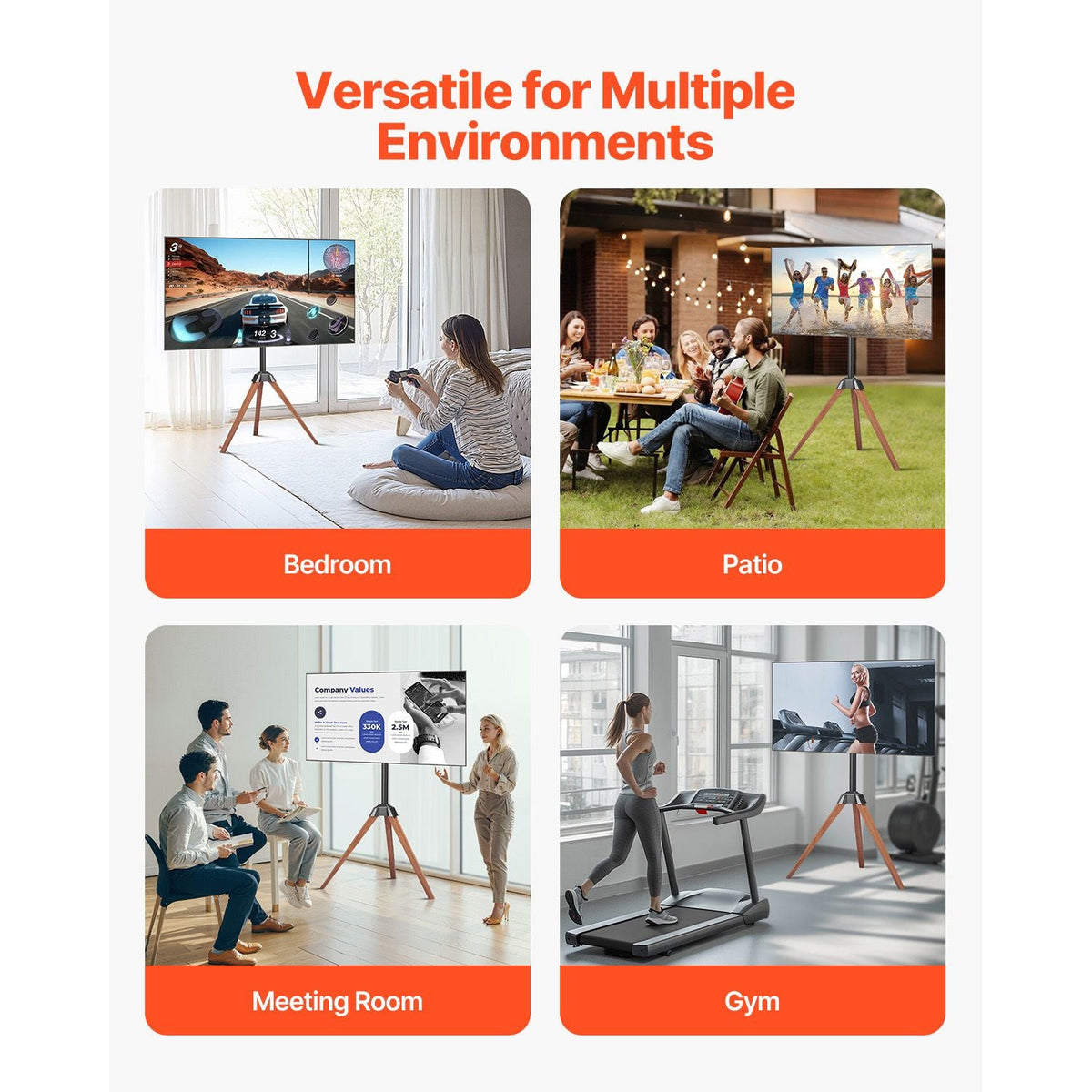 Tripod Easel TV Stand, for 40-65 inch Flat Screen/Curved TVs Up to 99 lbs, 18° Left-Right Rotation Portable TV Stand with Oak Wood Legs, for Bedroom, Living Room, Studio, MAX VESA 600 x 400 mm