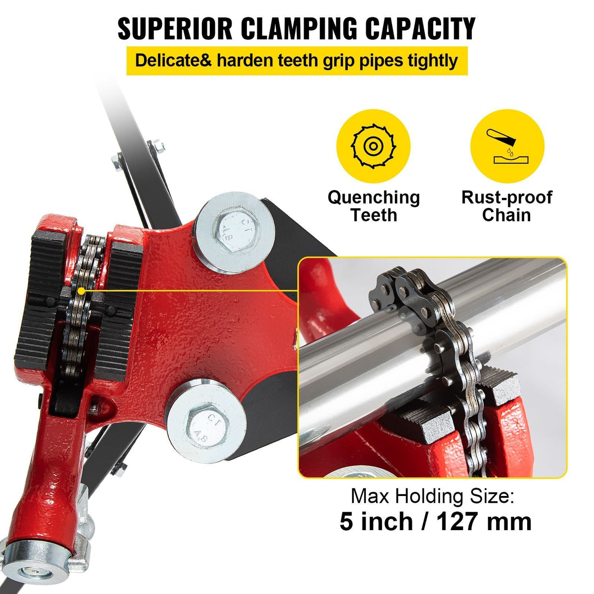 Tripod Pipe Chain Vise, 1/8\"-5\" Pipe Capacity, 36.4' Length Chain Vise Stand with Portable Folding Steel Legs, for Grabbing, Supporting and Bending Pipes in Factory, Workshop and Home