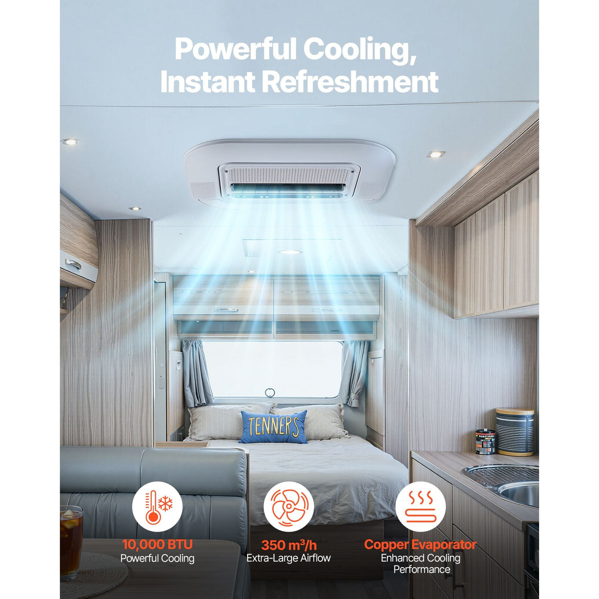 Truck Air Conditioner, 12V 10000 BTU RV Rooftop AC Unit, 350 m³/h Airflow Cab Air Conditioner with Copper Evaporator, Quiet A/C Unit Fast Cooling for Semi Truck Trailer Motorhome Tractor Caravan