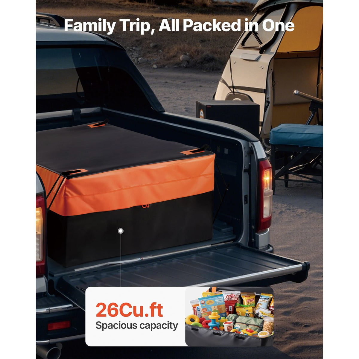 Truck Bed Cargo Bag, Waterproof 840D PVC, 51.18 x 40.16 x 21.85 in (26 Cu. ft), Heavy Duty Cargo Bag for Truck Bed with Bungee Cords, Net and Carabiners, Fits a Variety of SUV & Pickup Trucks