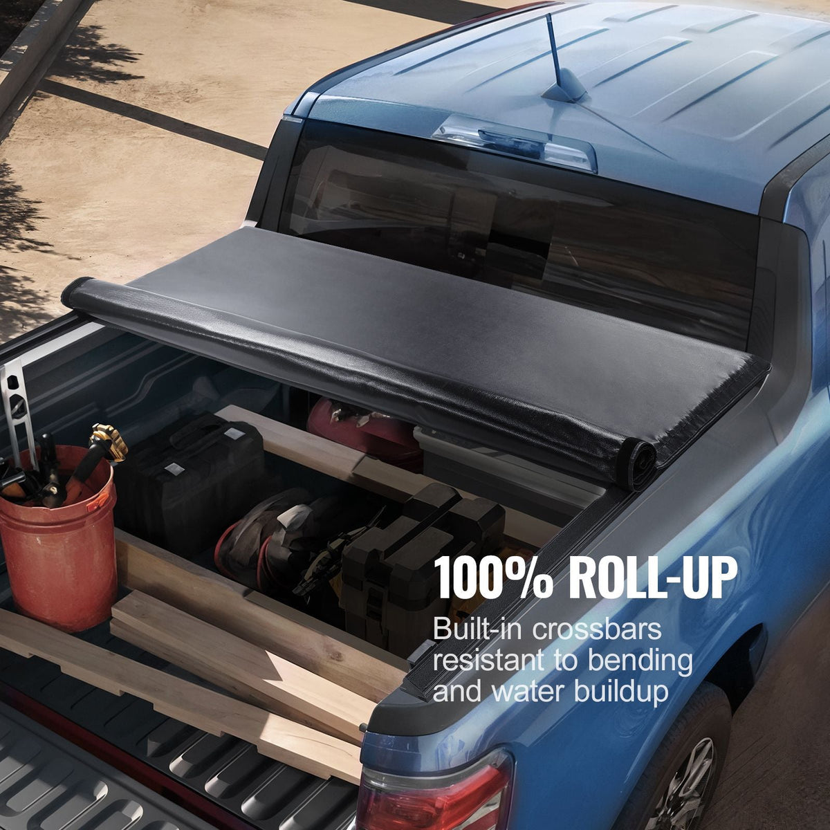 Truck Bed Cover, Roll Up Truck Bed Tonneau Cover, Compatible with 2009-2024 Ford F-150 Styleside Bed, for 5.5 x 5.4 ft Bed, Soft PVC material, 100% Bed Access Roll Up Tonneau Cover
