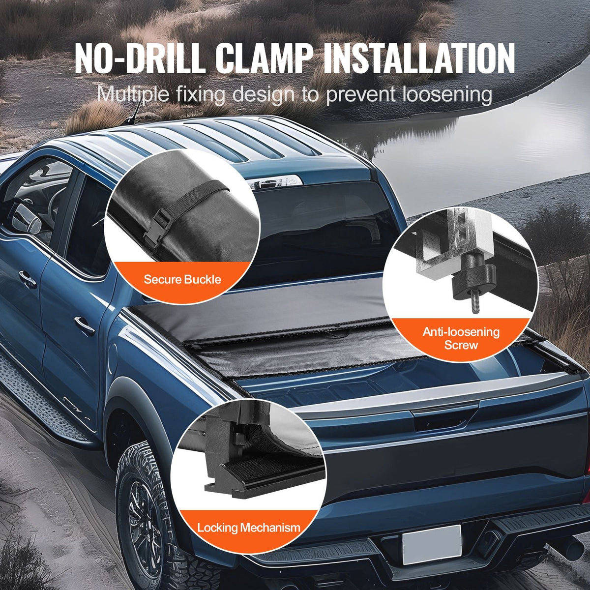 Truck Bed Cover, Roll Up Truck Bed Tonneau Cover, Compatible with 2009-2024 Ford F-150 Styleside Bed, for 5.5 x 5.4 ft Bed, Soft PVC material, 100% Bed Access Roll Up Tonneau Cover