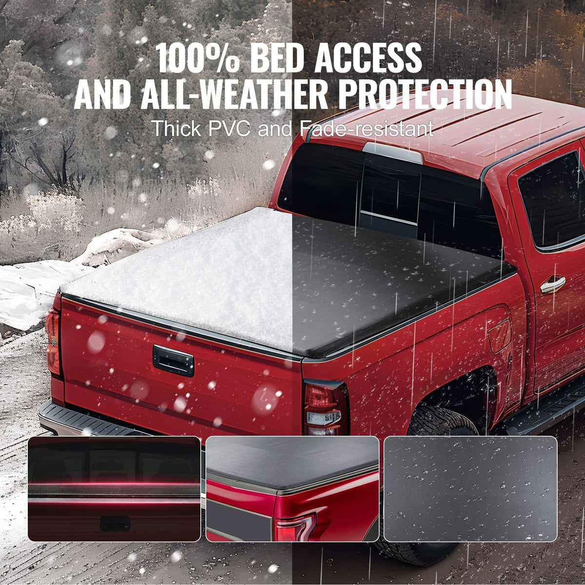 Truck Bed Cover, Roll Up Truck Bed Tonneau Cover, Compatible with 2014-2024 Chevy Silverado / GMC Sierra 1500, for 6.6 x 5.2 ft / 6.6 x 5.3 ft Bed, Soft PVC material, Roll Up Tonneau Cover