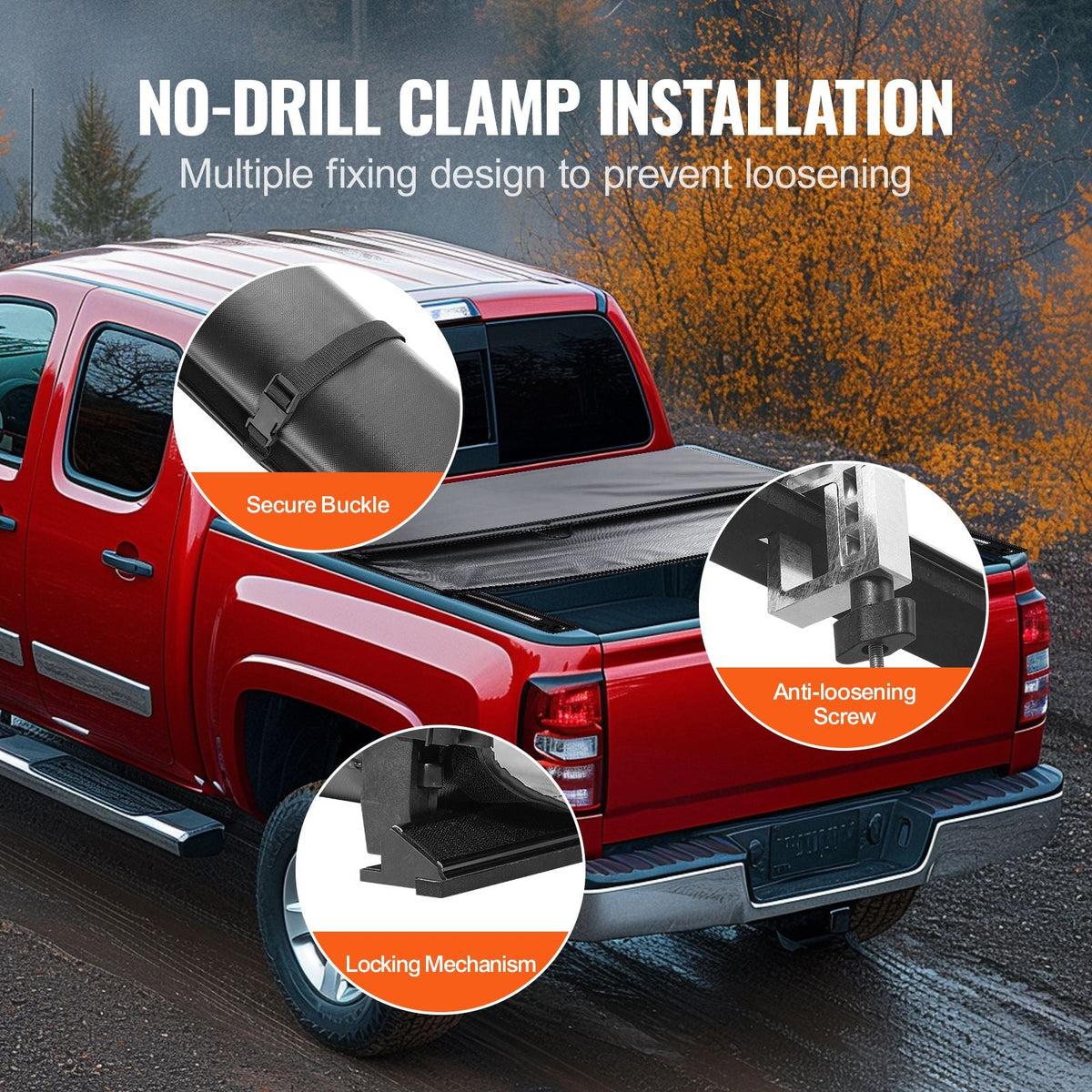 Truck Bed Cover, Roll Up Truck Bed Tonneau Cover, Compatible with 2019-2024 Chevy Silverado GMC Sierra 1500 (NOT FIT 19-24 Classic) Bed, for 5.8 x 5.3 ft Bed, Soft PVC, Roll Up Tonneau Cover