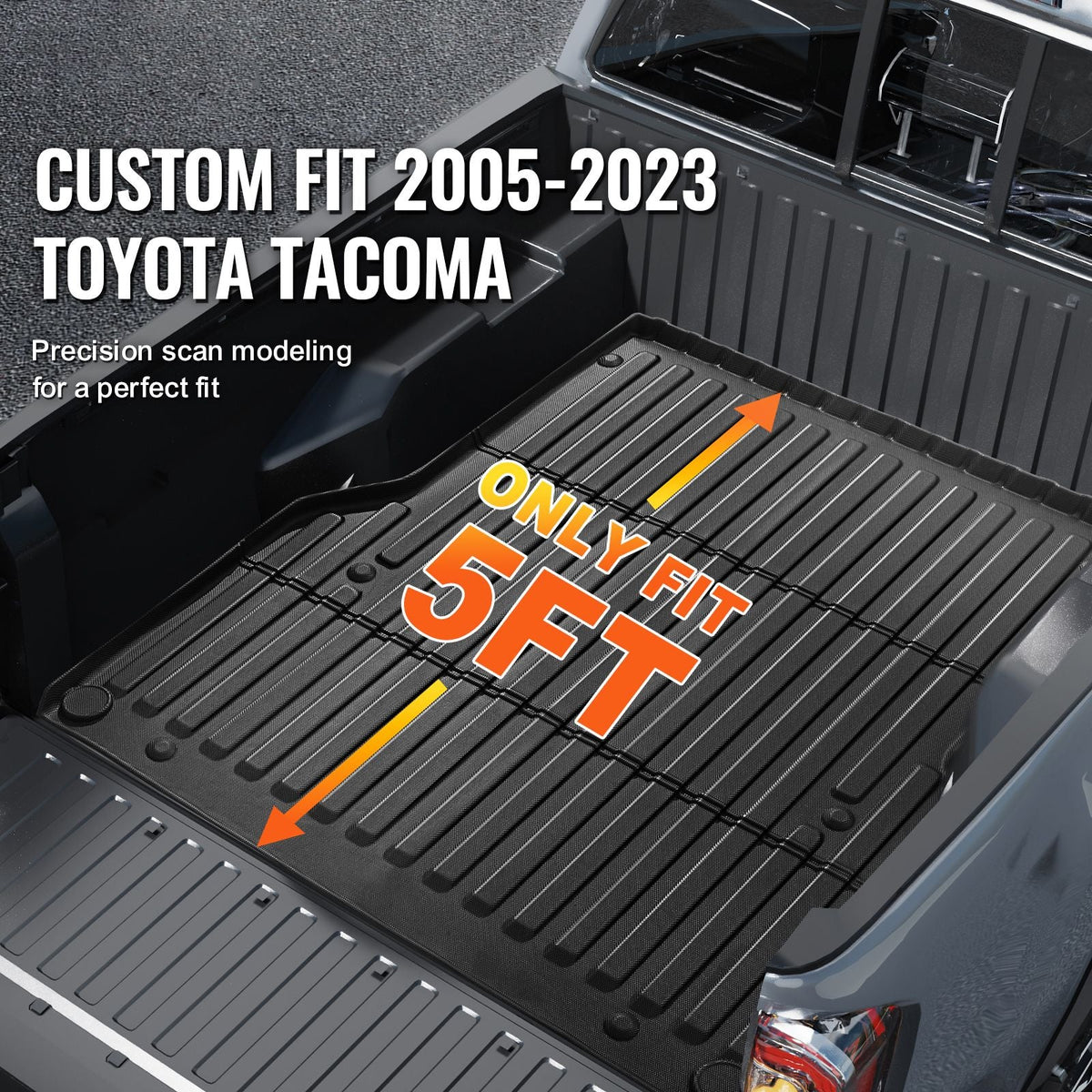 Truck Bed Mat, Compatible with 2005-2023 Toyota Tacoma, TPE Truck Bed Liner Mat Fits for 5 FT Bed, Thick and Heavy-Duty Bed Mat Car Accessories for All-Weather Protection, Prevent Slipping