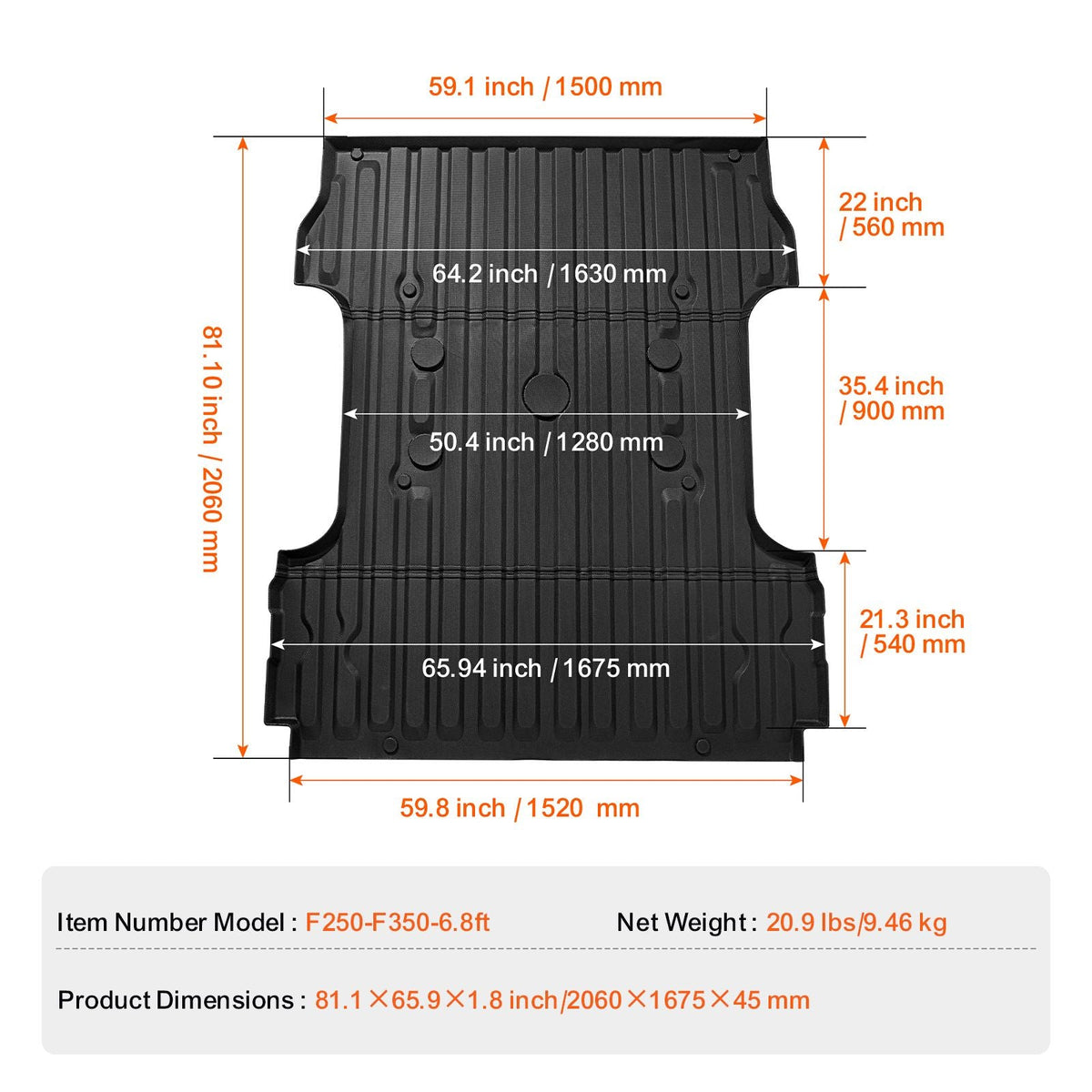 Truck Bed Mat, Compatible with 2017-2024 Ford F250/F350, TPE Truck Bed Liner Mat Fits for 6.8 FT Bed, Thick and Heavy-Duty Bed Mat Car Accessories for All-Weather Protection, Prevent Slipping