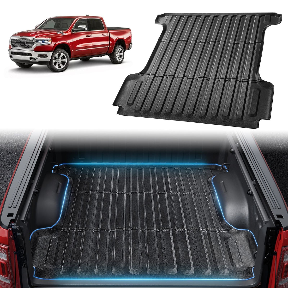 Truck Bed Mat, Compatible with 2019-2024 Dodge Ram1500, TPE Truck Bed Liner Mat Fits for 5.6 FT Bed, Thick and Heavy-Duty Bed Mat Car Accessories for All-Weather Protection, Prevent Slipping