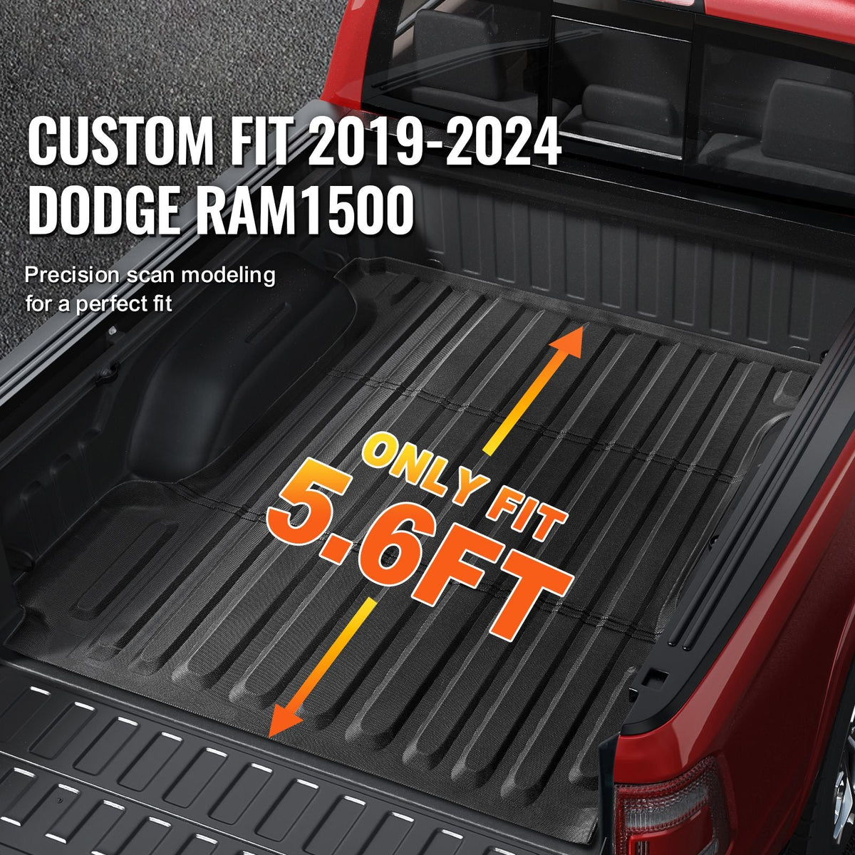 Truck Bed Mat, Compatible with 2019-2024 Dodge Ram1500, TPE Truck Bed Liner Mat Fits for 5.6 FT Bed, Thick and Heavy-Duty Bed Mat Car Accessories for All-Weather Protection, Prevent Slipping