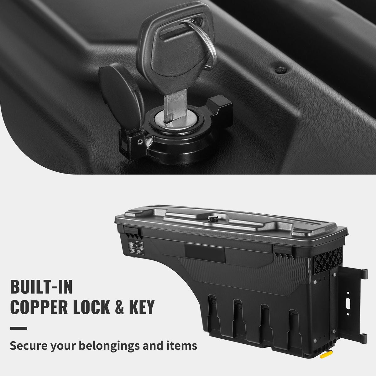 Truck Bed Storage Box, Lockable Lid, Waterproof ABS Wheel Well Tool Box 6.6 Gal/20 L, Compatible with Chevrolet Silverado 1500 GMC Sierra 1500 2019-2020, Passenger Side, Black