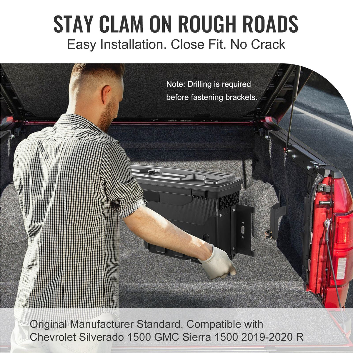 Truck Bed Storage Box, Lockable Lid, Waterproof ABS Wheel Well Tool Box 6.6 Gal/20 L, Compatible with Chevrolet Silverado 1500 GMC Sierra 1500 2019-2020, Passenger Side, Black