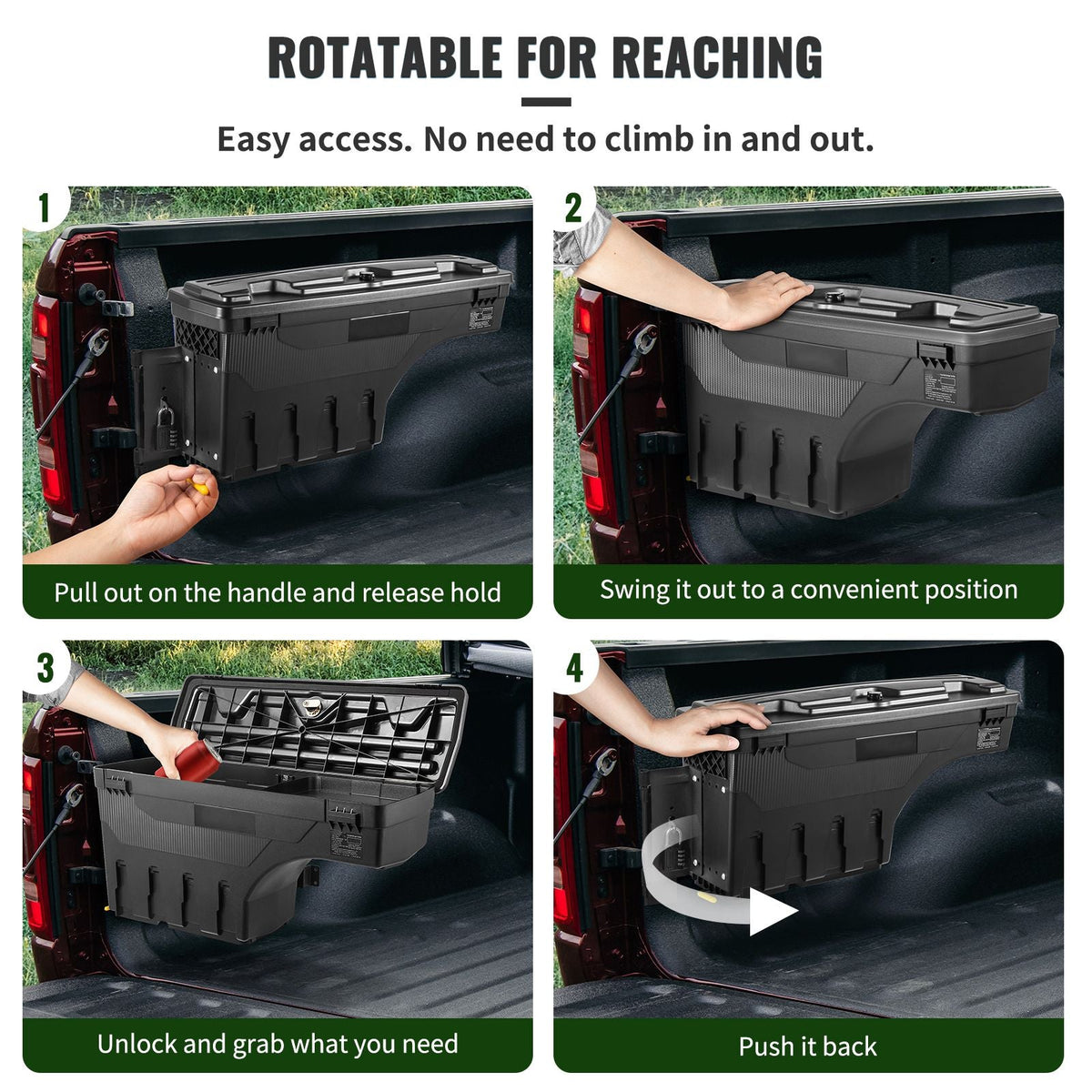 Truck Bed Storage Box, Lockable Lid, Waterproof ABS Wheel Well Tool Box 6.6 Gal/20 L with Password Padlock, Compatible with Dodge Ram 1500 2019-2021, Driver Side, Black