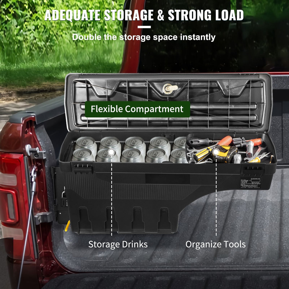 Truck Bed Storage Box, Lockable Lid, Waterproof ABS Wheel Well Tool Box 6.6 Gal/20 L with Password Padlock, Compatible with Dodge Ram 1500 2019-2021, Driver Side, Black