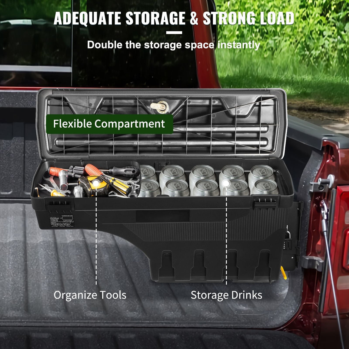Truck Bed Storage Box, Lockable Lid, Waterproof ABS Wheel Well Tool Box 6.6 Gal/20 L with Password Padlock, Compatible with Dodge Ram 1500 2019-2021, Passenger Side, Black