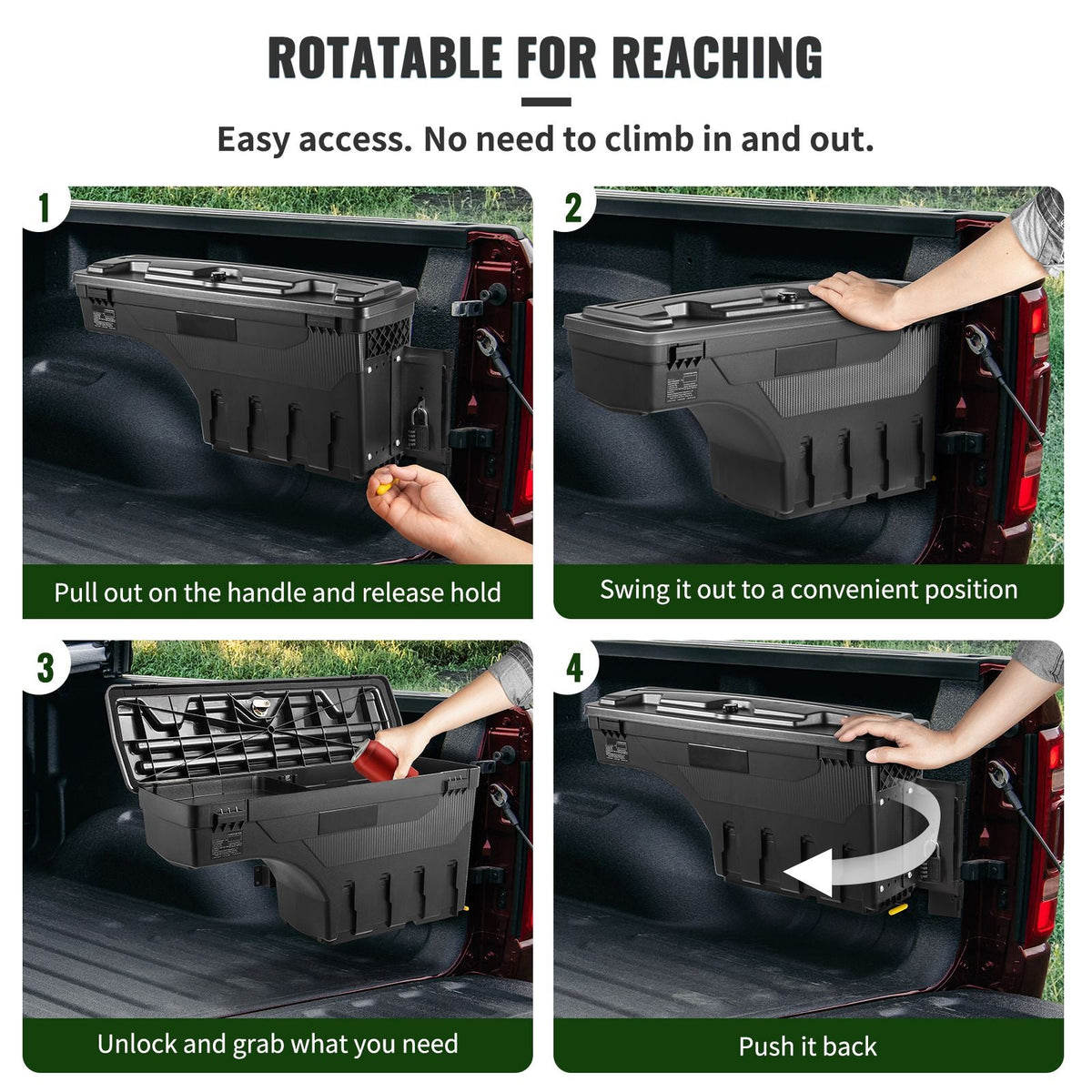Truck Bed Storage Box, Lockable Lid, Waterproof ABS Wheel Well Tool Box 6.6 Gal/20 L with Password Padlock, Compatible with Dodge Ram 1500 2019-2021, Passenger Side, Black