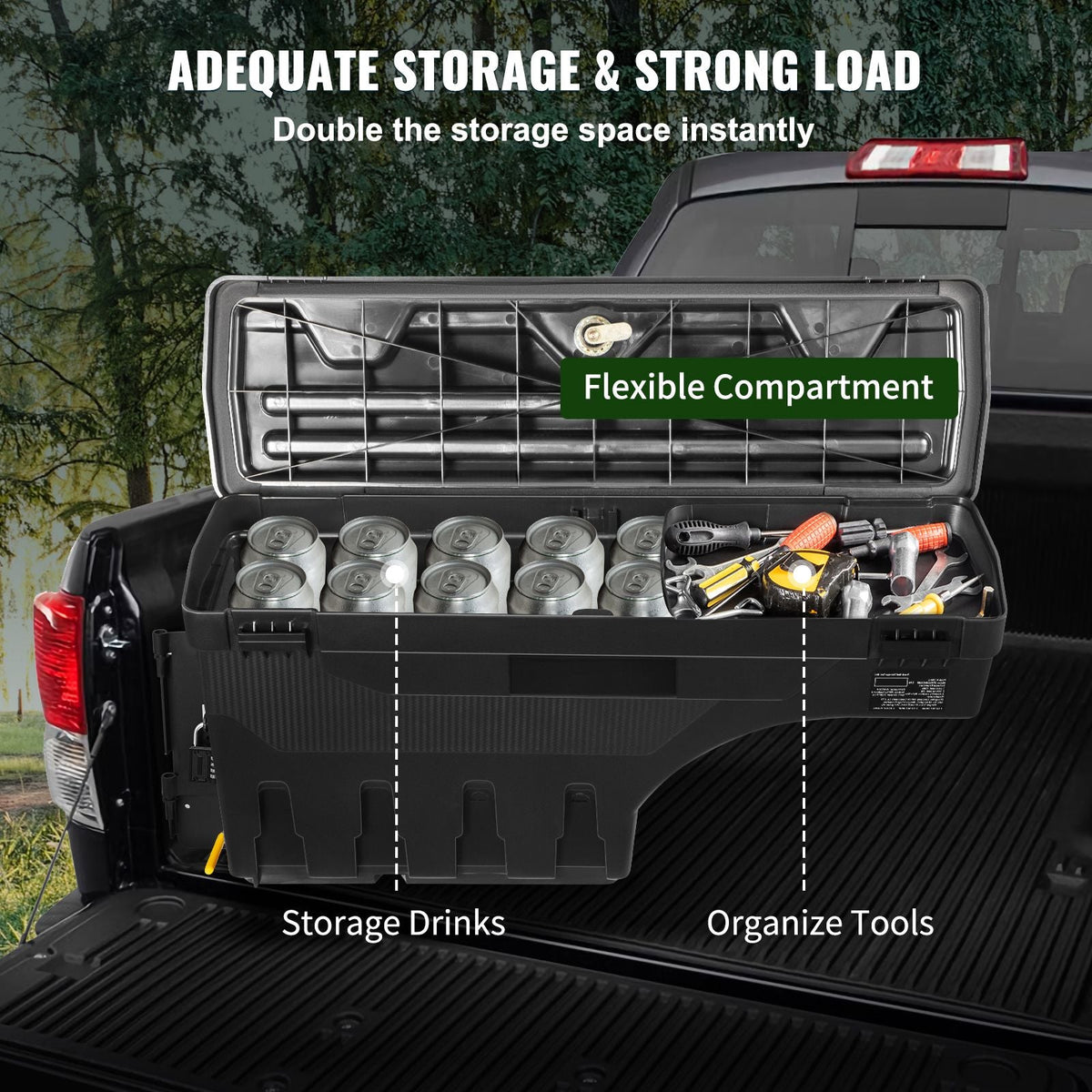 Truck Bed Storage Box, Lockable Lid, Waterproof ABS Wheel Well Tool Box 6.6 Gal/20 L with Password Padlock, Compatible with Tundra 2007-2021, Driver Side, Black