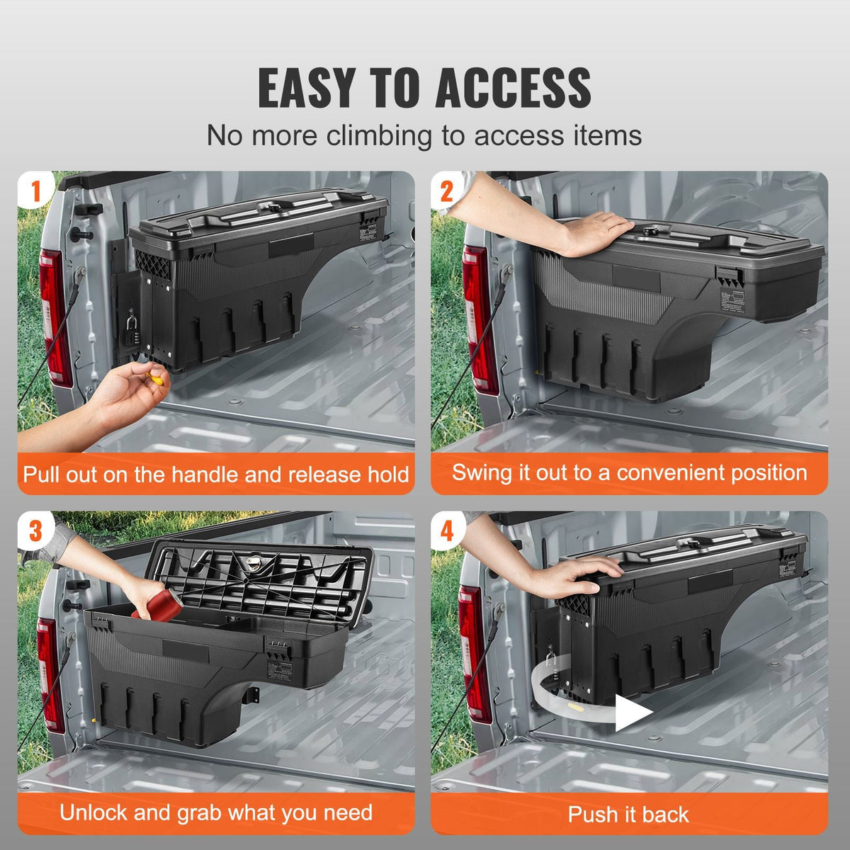 Truck Bed Storage Box, Lockable Swing Case with Password Padlock, 6.6 Gal/25 L ABS Wheel Well Tool Box, Waterproof and Durable, Compatible with Ford F-150 2015-2021, Drivers Side(Left)