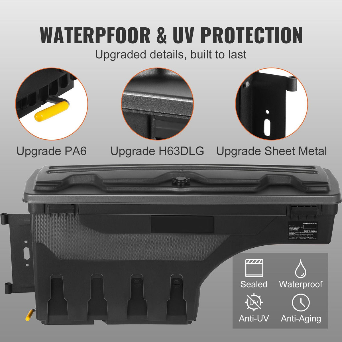 Truck Bed Storage Box, Lockable Swing Case with Password Padlock, 6.6 Gal/25 L ABS Wheel Well Tool Box, Waterproof and Durable, Compatible with Ford F-150 2015-2021, Drivers Side(Left)