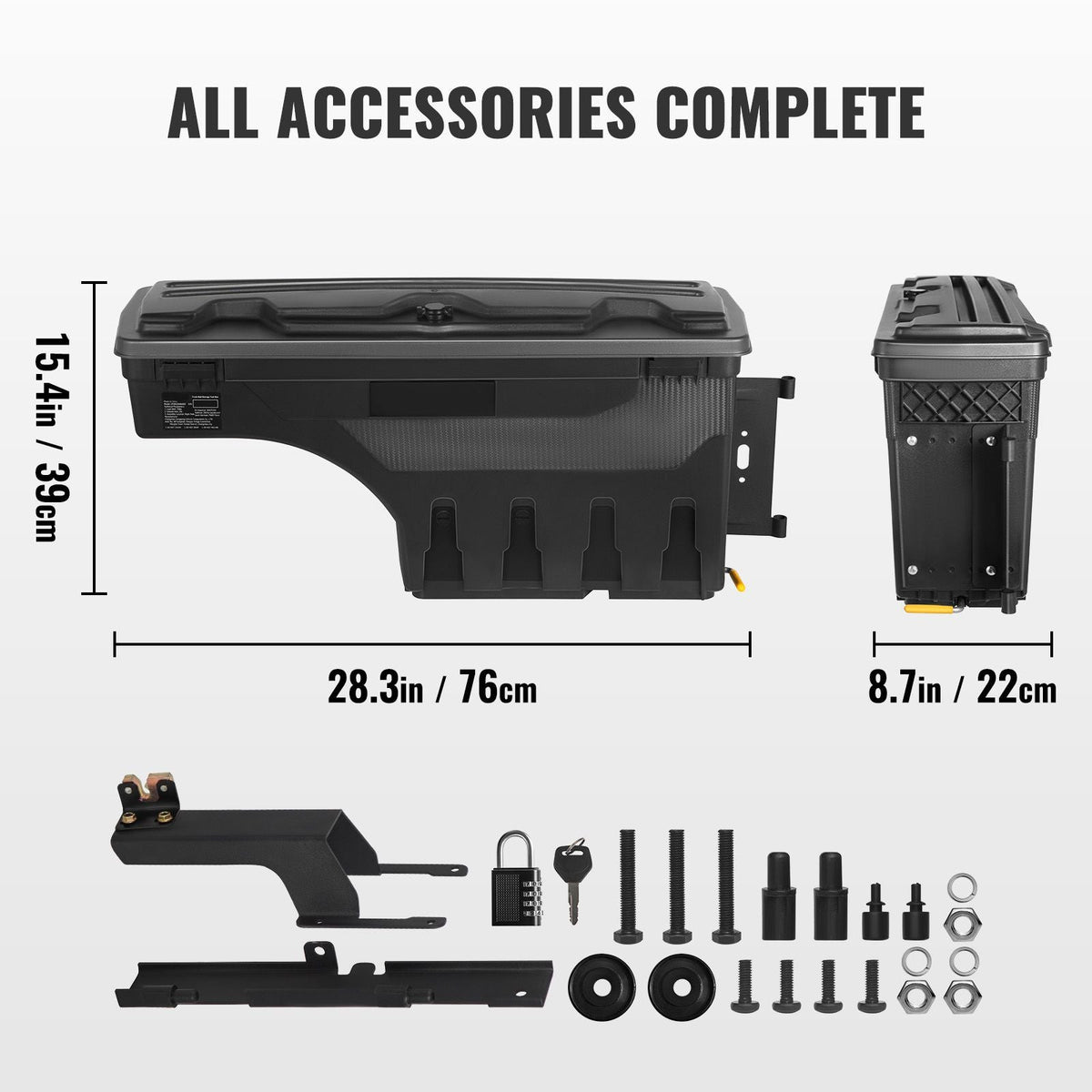 Truck Bed Storage Box, Lockable Swing Case with Password Padlock, 6.6 Gal/25 L ABS Wheel Well Tool Box, Waterproof and Durable, Compatible with Ford F-150 2015-2021, Passenger Side