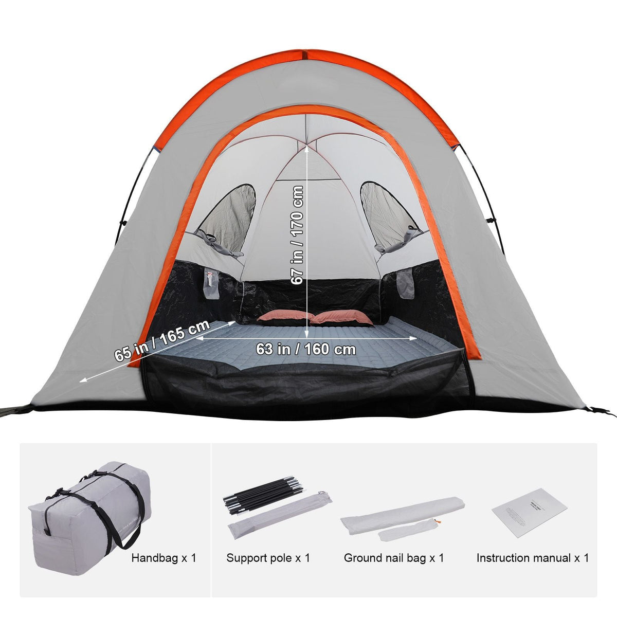Truck Bed Tent, 5.5'-6' Pickup Truck Tent with Rain Layer and Carry Bag, Waterproof PU2000mm Double Layer Truck Tent for Camping, Accommodate 2-3 Person, for Camping Traveling Outdoor Activities