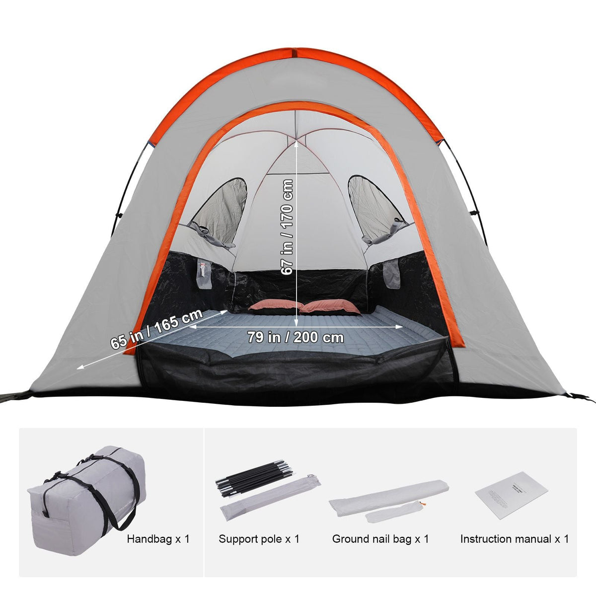 Truck Bed Tent, 6.4'-6.7' Pickup Truck Tent with Rain Layer and Carry Bag, Waterproof PU2000mm Double Layer Truck Tent, Accommodate 2-3 Person, for Camping Traveling Outdoor Activities