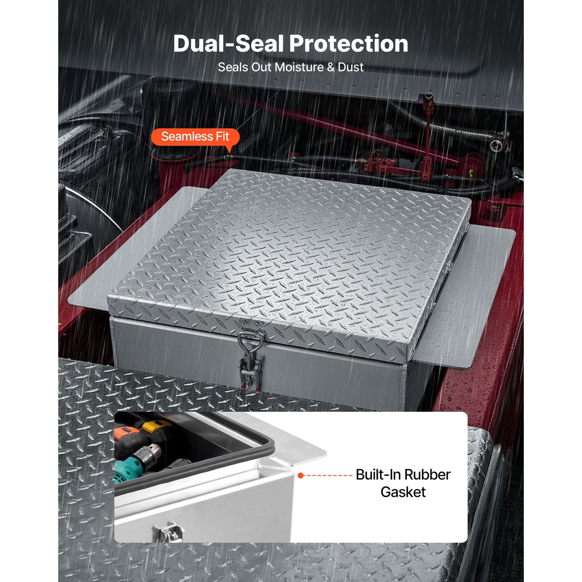 Truck Bed Tool Box, Heavy Duty Aluminum Tool Box with Diamond Plate, Storage Toolbox Chest Organizer Supports up to 220 lbs, Ideal for Pickup, Truck Bed, RV, Trailer, 30.3 x 24 x 12.2 in, Silver
