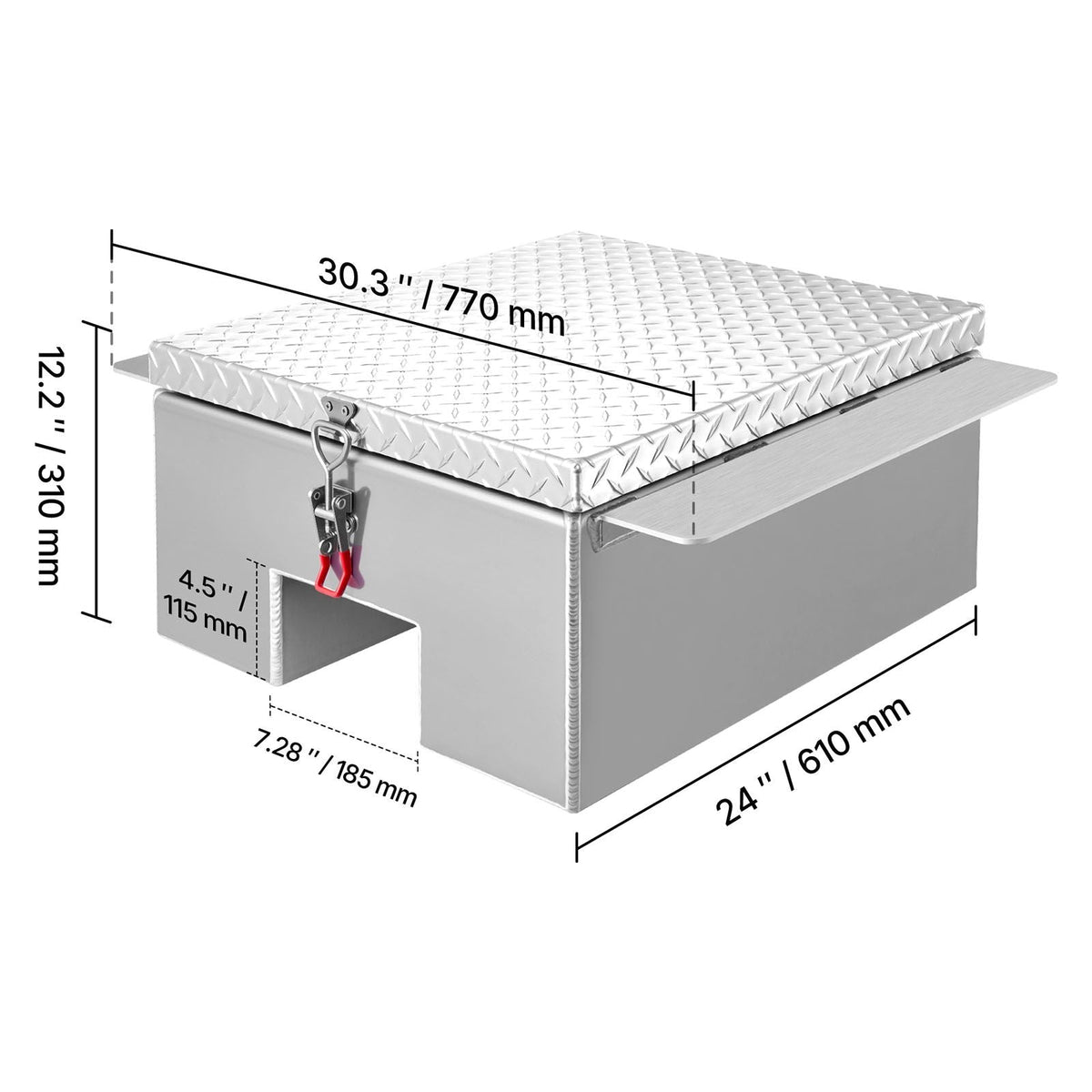 Truck Bed Tool Box, Heavy Duty Aluminum Tool Box with Diamond Plate, Storage Toolbox Chest Organizer Supports up to 220 lbs, Ideal for Pickup, Truck Bed, RV, Trailer, 30.3 x 24 x 12.2 in, Silver