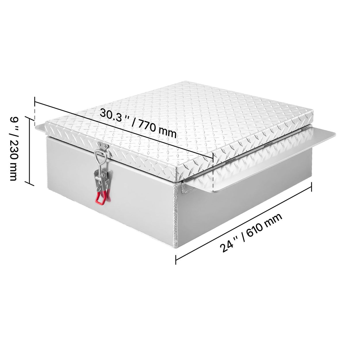 Truck Bed Tool Box, Heavy Duty Aluminum Tool Box with Diamond Plate, Storage Toolbox Chest Organizer Supports up to 220 lbs, Ideal for Pickup, Truck Bed, RV, Trailer, 30.3 x 24 x 9 in, Silver