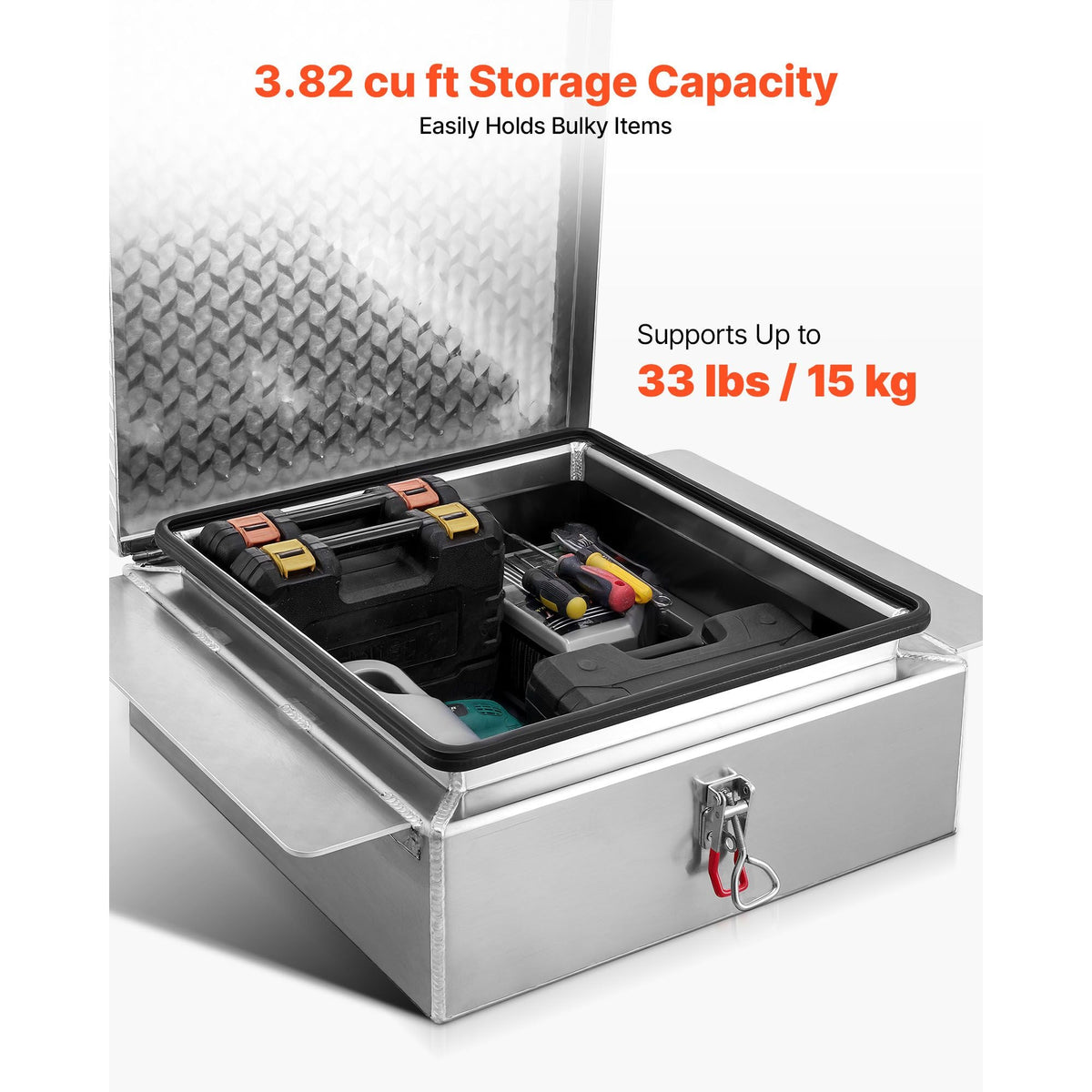 Truck Bed Tool Box, Heavy Duty Aluminum Tool Box with Diamond Plate, Storage Toolbox Chest Organizer Supports up to 220 lbs, Ideal for Pickup, Truck Bed, RV, Trailer, 30.3 x 24 x 9 in, Silver