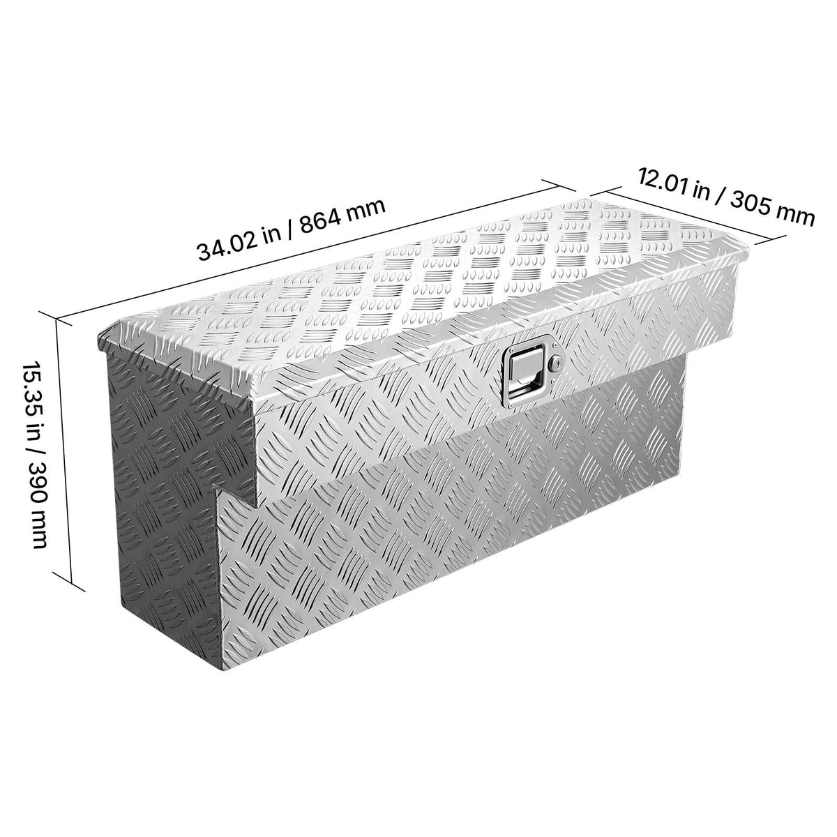 Truck Bed Tool Box, Heavy Duty Aluminum Tool Box with Tread Patterns, Storage Toolbox Chest Organizer with Lock and Key, Ideal for Pickup, Truck Bed, RV, Trailer, 34 x 12 x 15.4 in, Silver